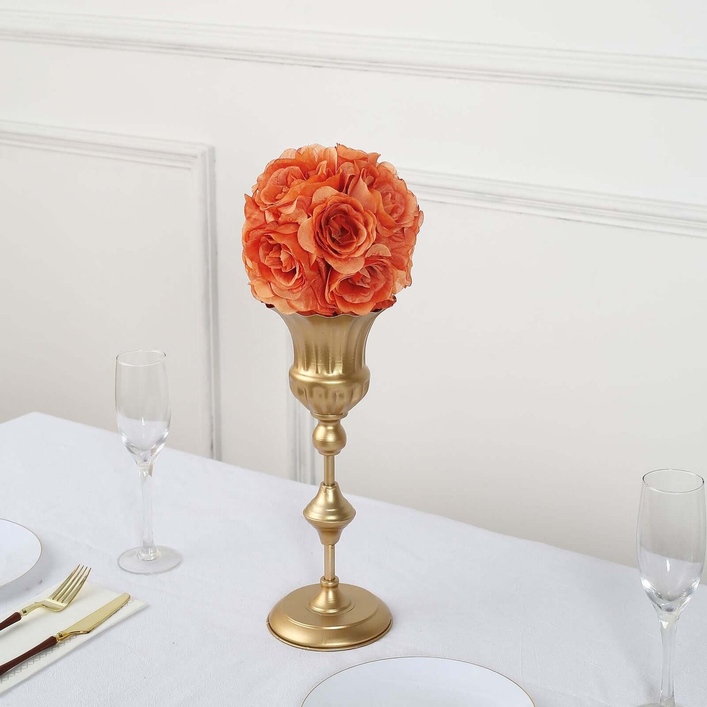 2 Pack 7" Terracotta (Rust) Artificial Silk Rose Kissing Ball, Faux Flower Ball