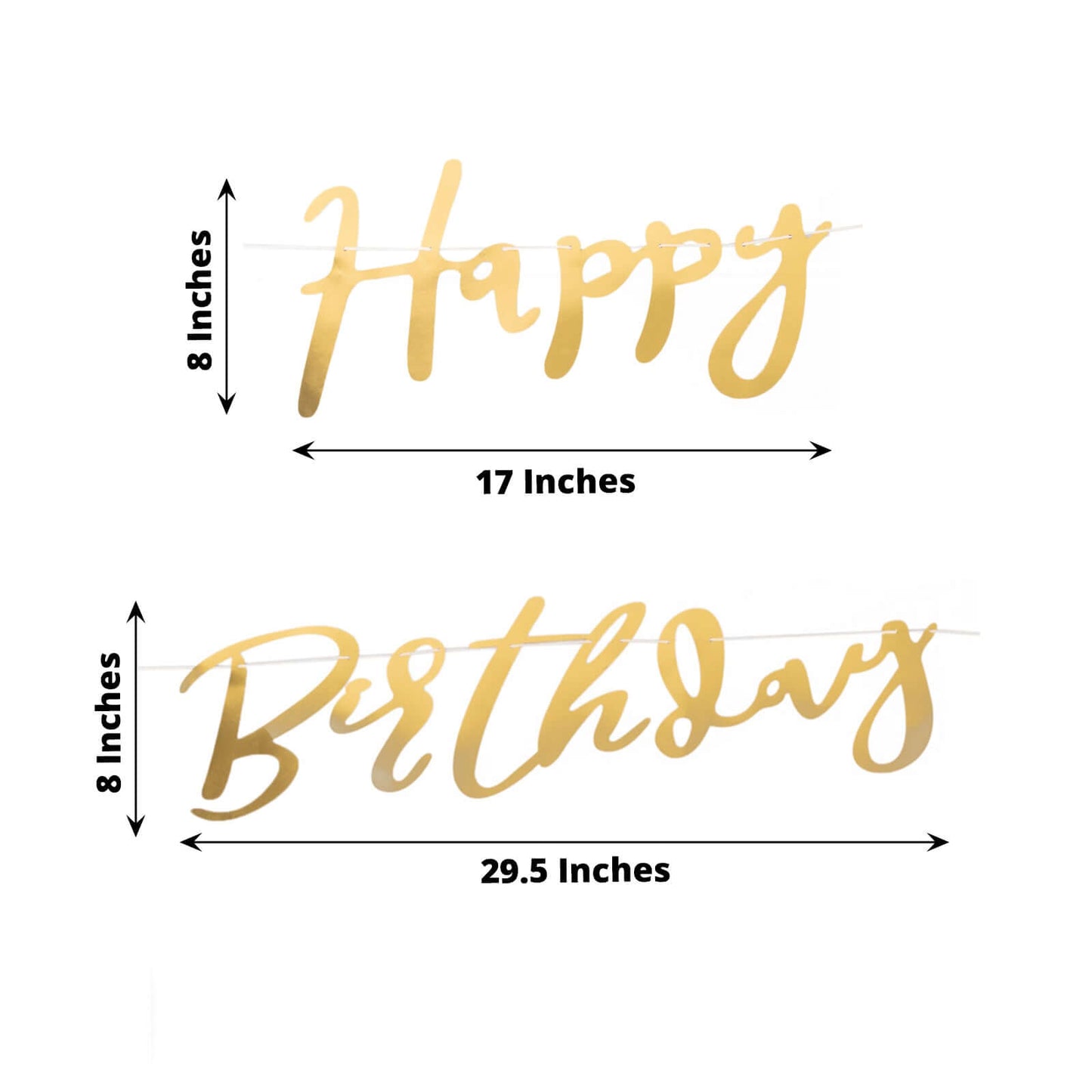 10ft Pre-Strung Metallic Gold Foil "Happy Birthday" Banner, Party Photo Backdrop Hanging Garland - 250 GSM