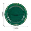 10-Pack Plastic 7" Round Dessert Plates in Hunter Emerald Green with Gold Vintage Embossed Rim - Sturdy Disposable Scalloped Edge Salad Plates