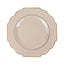 10-Pack Plastic Dinner Plates in Taupe Baroque Design with Scalloped Gold Rim - Heavy Duty Disposable Party Plates 11"