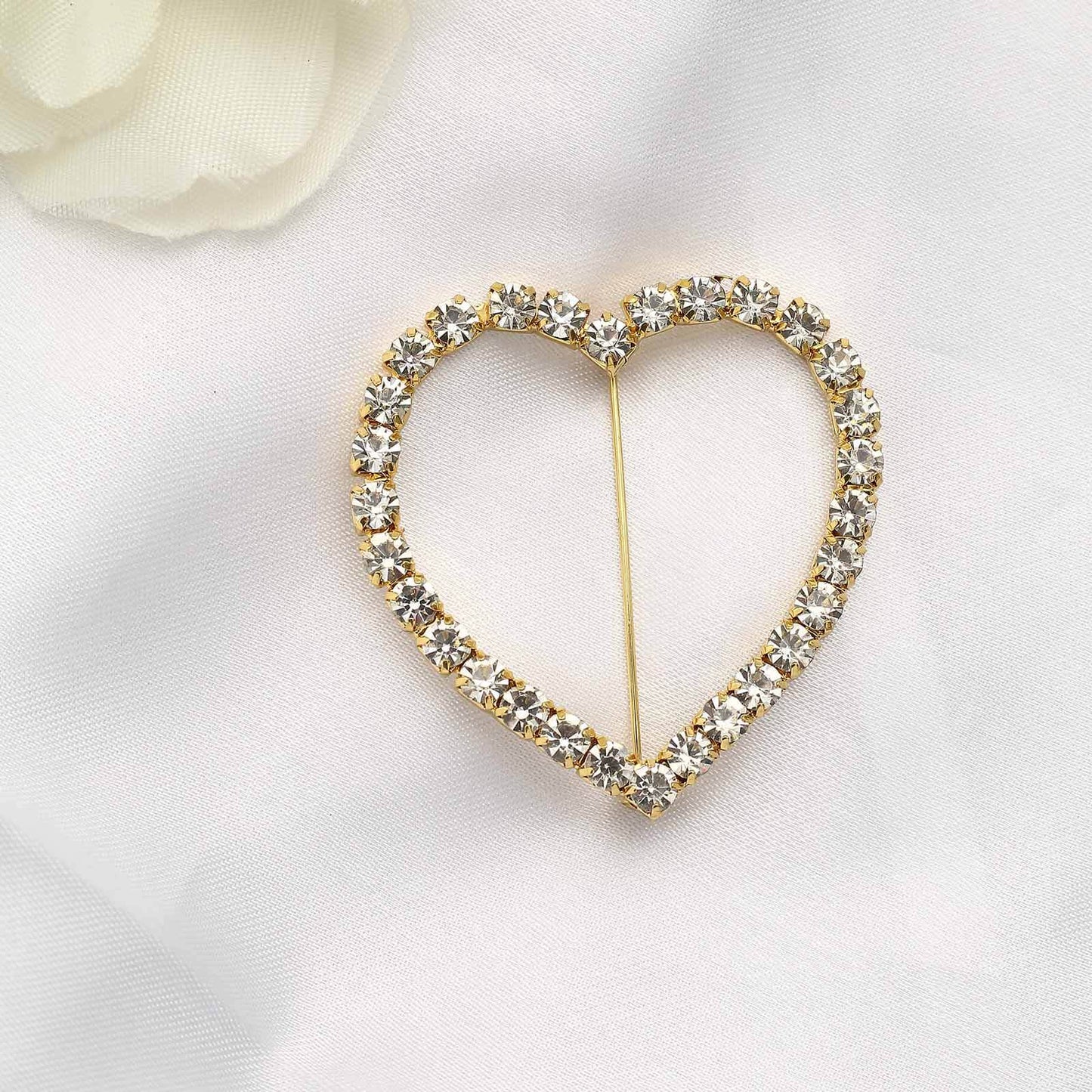 Rhinestone Chair Sash Band Buckle Gold 2" Heart Metal - Glittering Diamond Accent for Weddings & Special Events