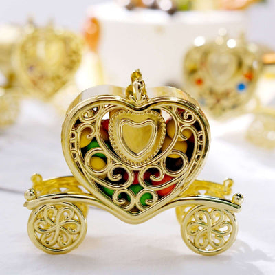 12 Pack 4" Gold Princess Heart Carriage Treats Party Favor Boxes, Candy Container Gift Boxes
