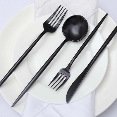 50-Pack Plastic Utensil Set Black - Premium Disposable Heavy Duty Sleek Flatware for Events