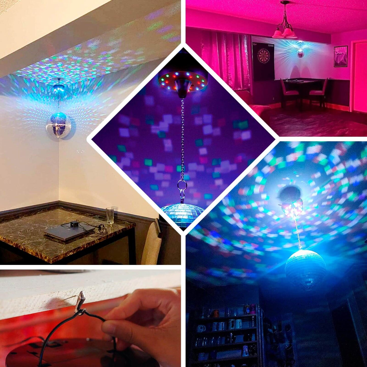 18 LED Light Rotating Heavy Duty Motor For Hanging Mirror Disco Ball, 5 RPM Battery Operated Motor With 8" Hanging Chain