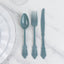 72 Pcs Plastic Silverware Set in Baroque Style Dusty Blue - Heavy Duty Disposable Knife, Fork, and Spoon Set