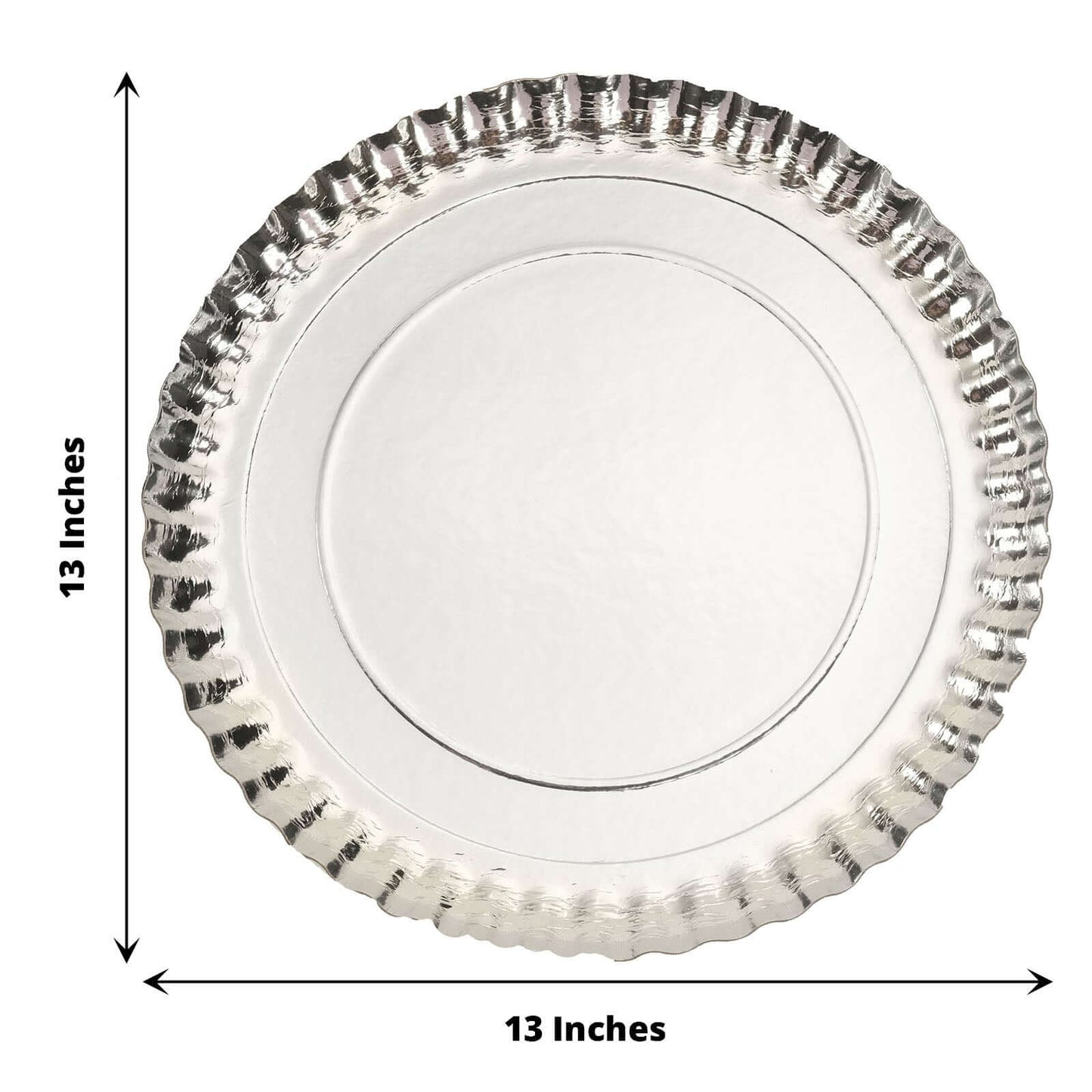 10-Pack Paper 13" Round Charger Plates in Silver with Scalloped Rims - Heavy Duty Disposable 1100GSM Serving Trays for Glam Events & Wedding Receptions