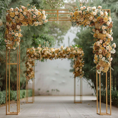 Heavy Duty Gold Metal 3D Rectangular Wedding Arch 8ft Floral Balloon Frame Backdrop Stand - Backdrops