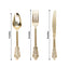 24 Pcs Plastic Silverware Set in Baroque Style Metallic Gold - Heavy Duty Disposable Knife, Fork, and Spoon Set