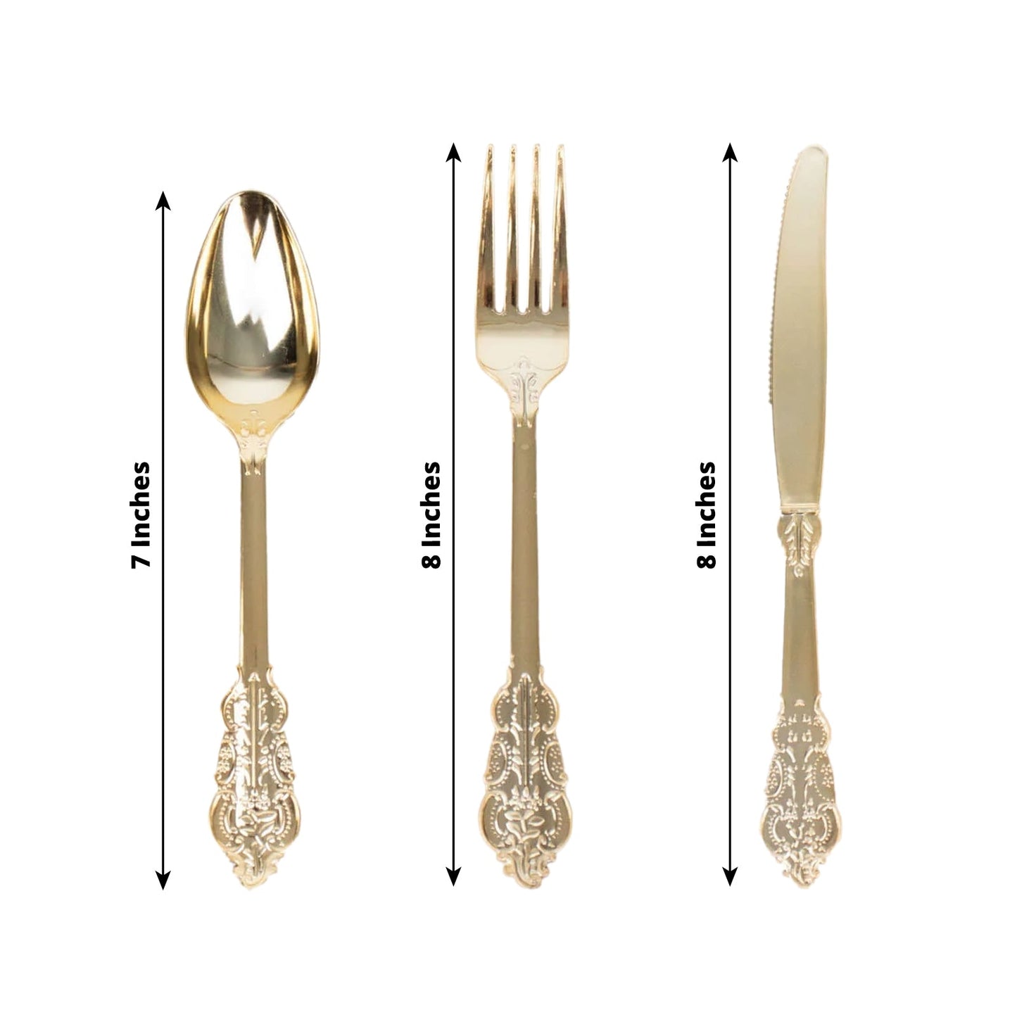 24 Pcs Plastic Silverware Set in Baroque Style Metallic Gold - Heavy Duty Disposable Knife, Fork, and Spoon Set