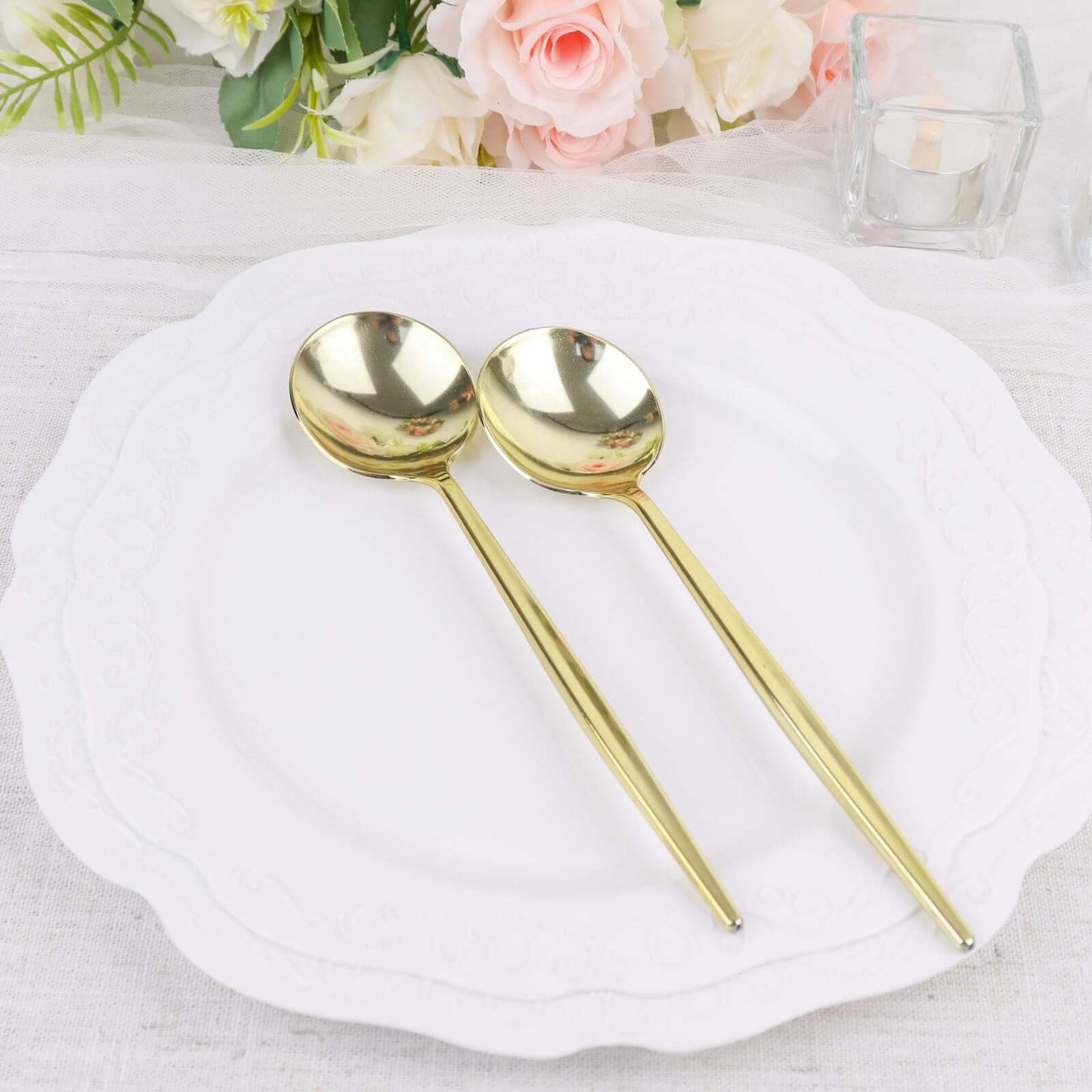 24-Pack Plastic Spoons Glossy Gold - Premium Heavy Duty Disposable Silverware 8"