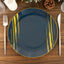 10-Pack Plastic 10" Round Dinner Plates in Navy Blue with Gold Brush Stroked Print - Disposable Party Dinnerware