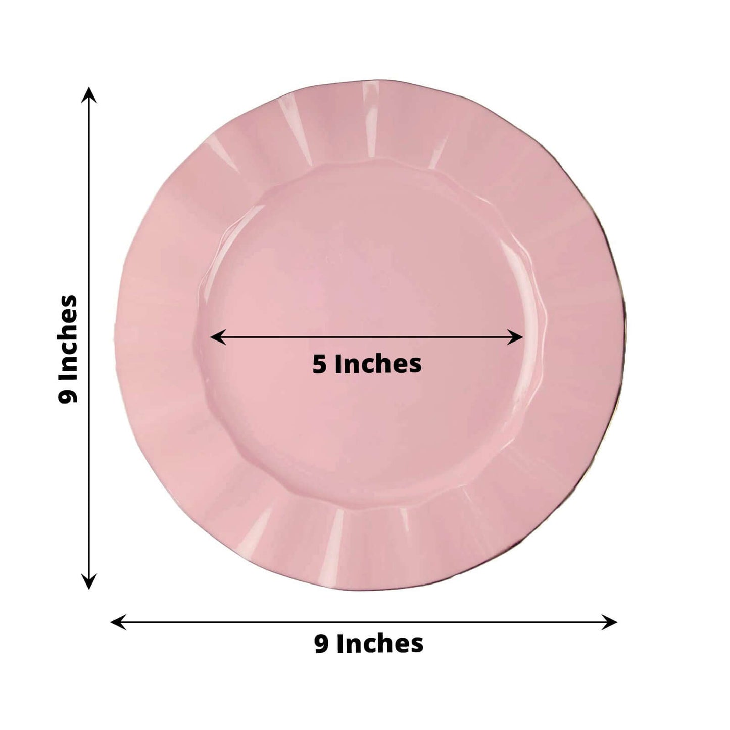 10-Pack Plastic 9" Round Dinner Plates in Dusty Rose Ruffled Rim with Gold Edging - Sturdy Disposable Dinnerware