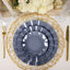 10-Pack Plastic Round 6" Dessert Plates in Navy Blue Ruffled Rim with Gold Edging - Sturdy Disposable Salad Appetizer Dinnerware