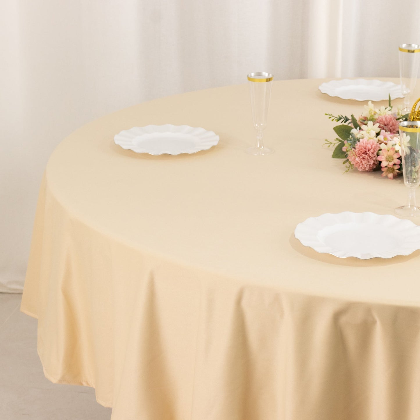 Scuba Round 90" Tablecloth Beige - Wrinkle Free & Stain Resistant Table Cover