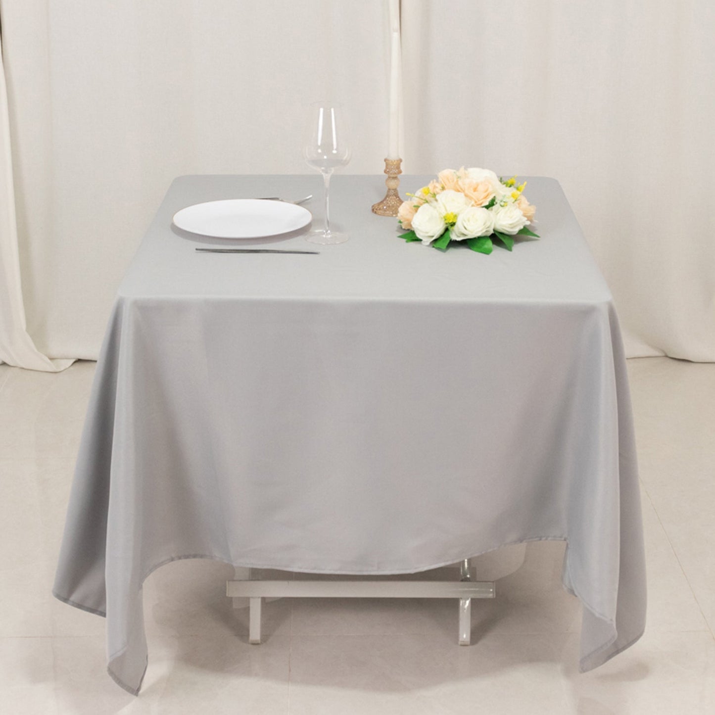 Premium Polyester Square Tablecloth 70"x70" Silver 220GSM Wrinkle-Resistant Table Cover