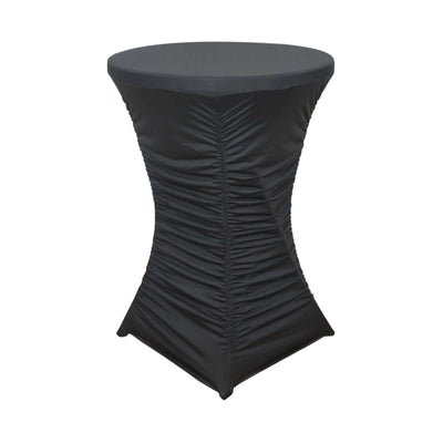 Heavy Duty Spandex 30" Fitted Round Cocktail Table Cover Black Ruched Pleated - Durable Stretch Design