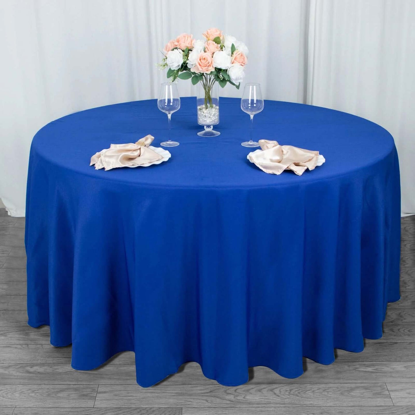 Premium Polyester 120" Round Tablecloth Royal Blue - Seamless 220GSM Wrinkle-Resistant Table Cover