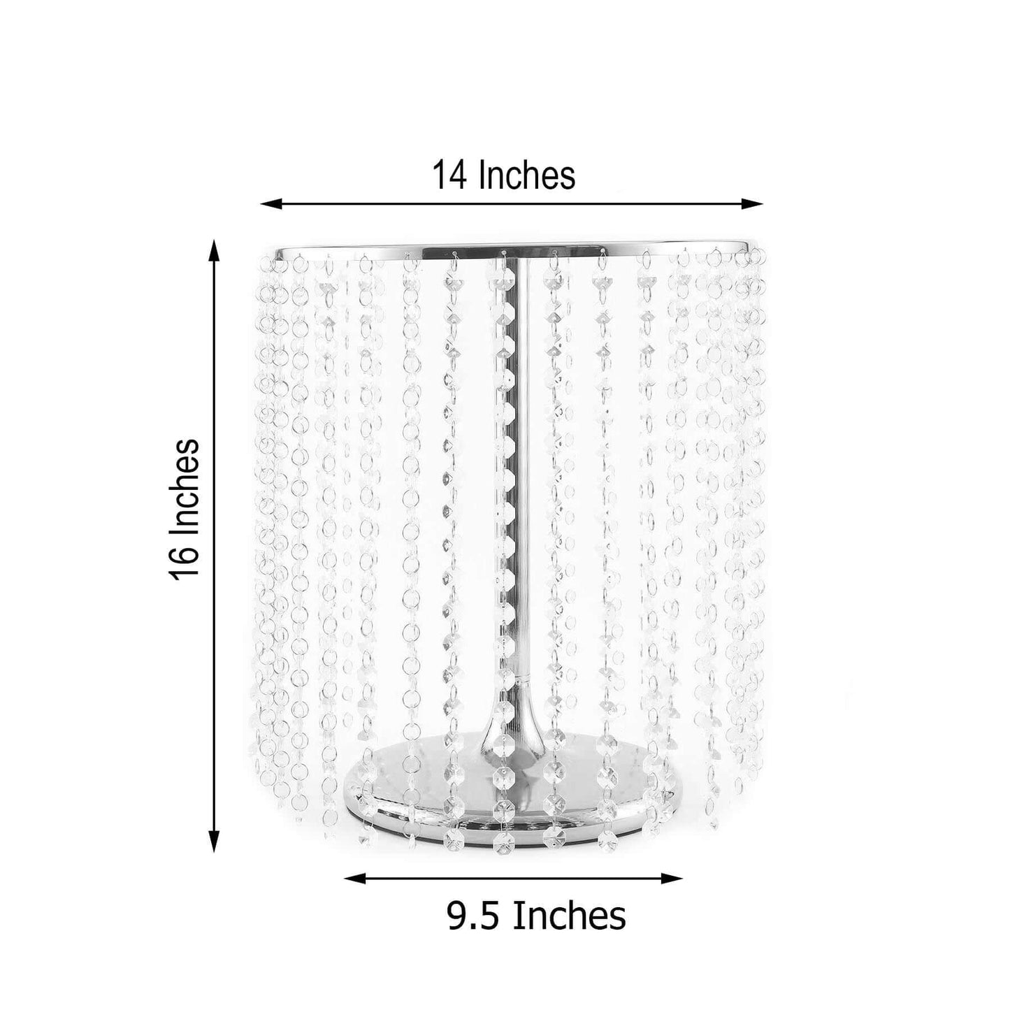 Metal Cake Stand Round Design Metallic Silver with Crystal Chains 14" Dia - Cupcake Dessert Pedestal 16"Tall