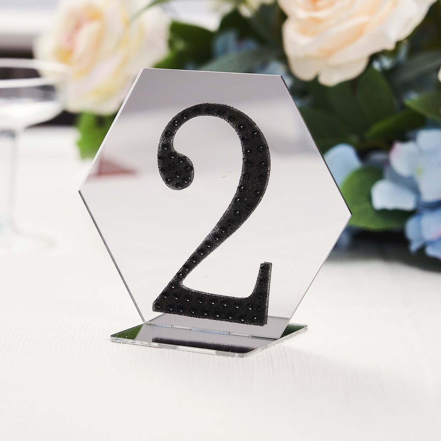 5-Pack Acrylic Table Sign Holders Hexagon Design Silver - Ideal for Modern Event Centerpieces 5"