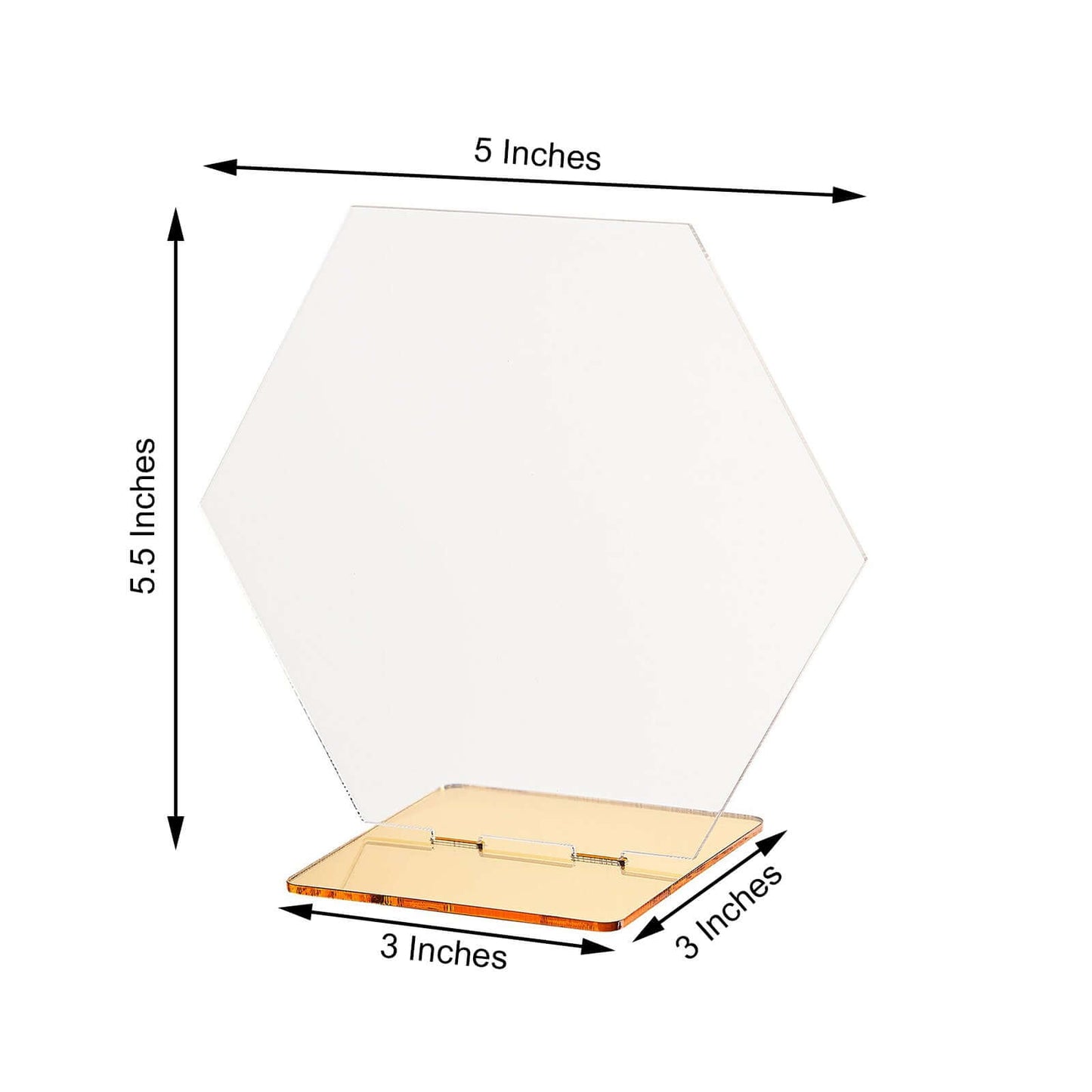5-Pack Acrylic Table Sign Holders Hexagon Design Clear/Gold - Ideal for Modern Event Centerpieces 5"
