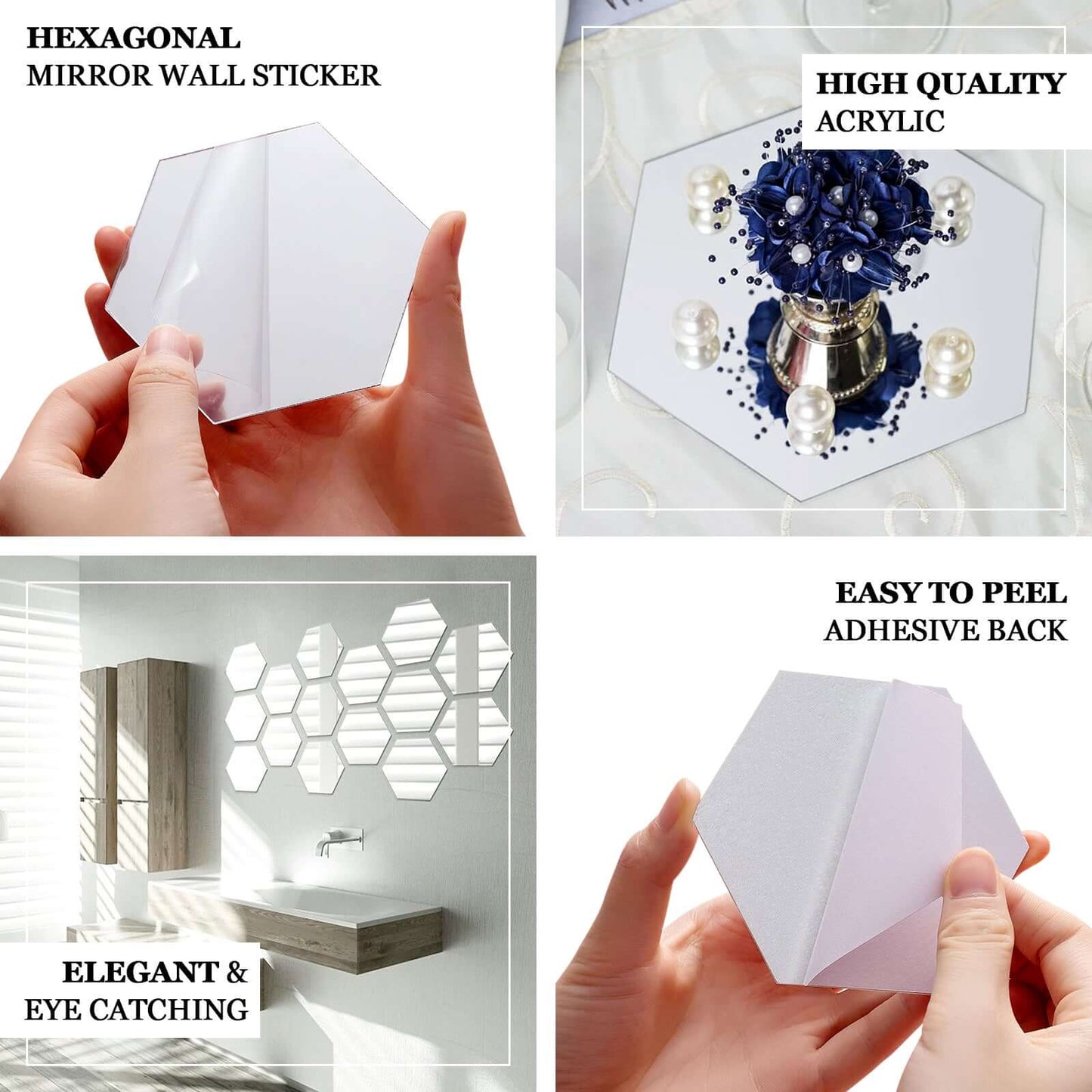 12 Pack Hexagon Acrylic Mirror Wall Stickers, 7" Removable Wall Decals For Home Decor