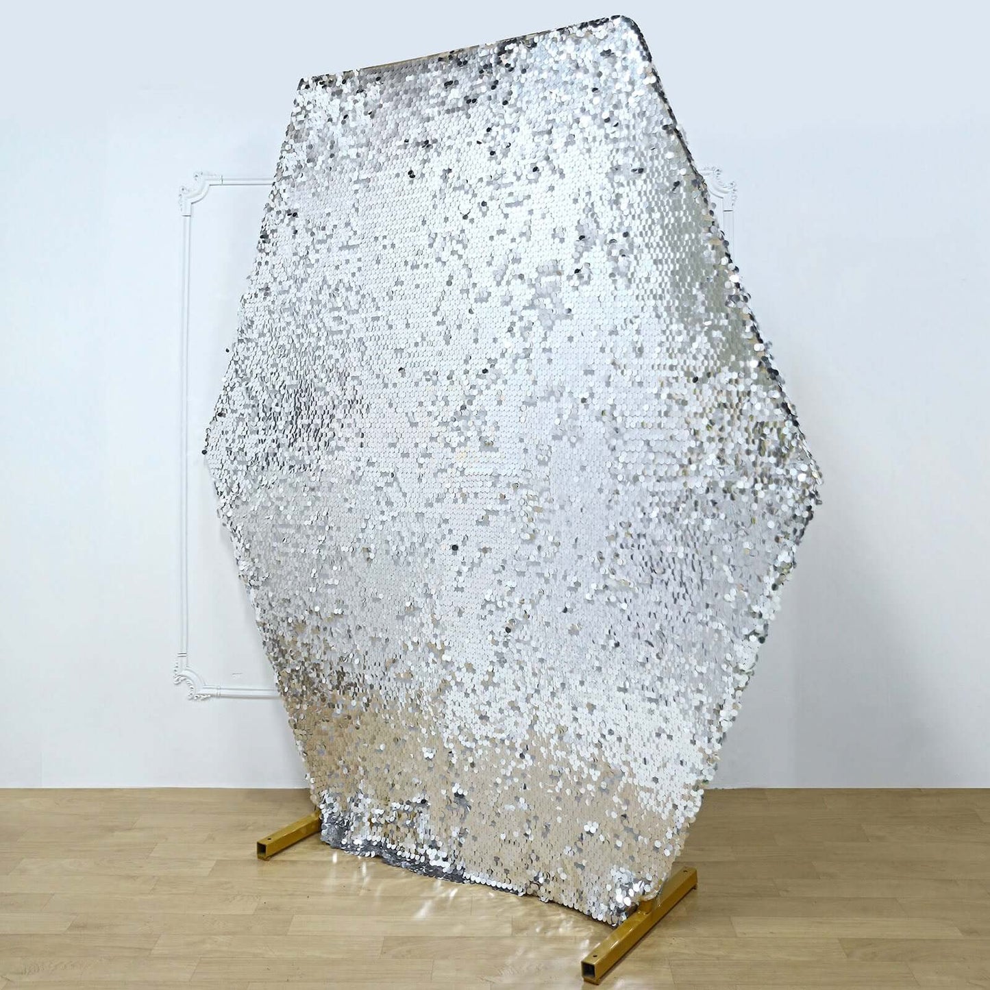 8ftx7ft Silver Big Payette Sequin Sparkly Hexagon Backdrop Stand Cover
