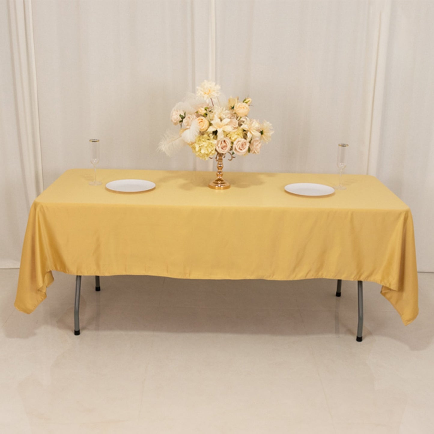Lamour Satin 60"x102" Rectangle Tablecloth Champagne - Durable & Silky Soft Feel Table Cover