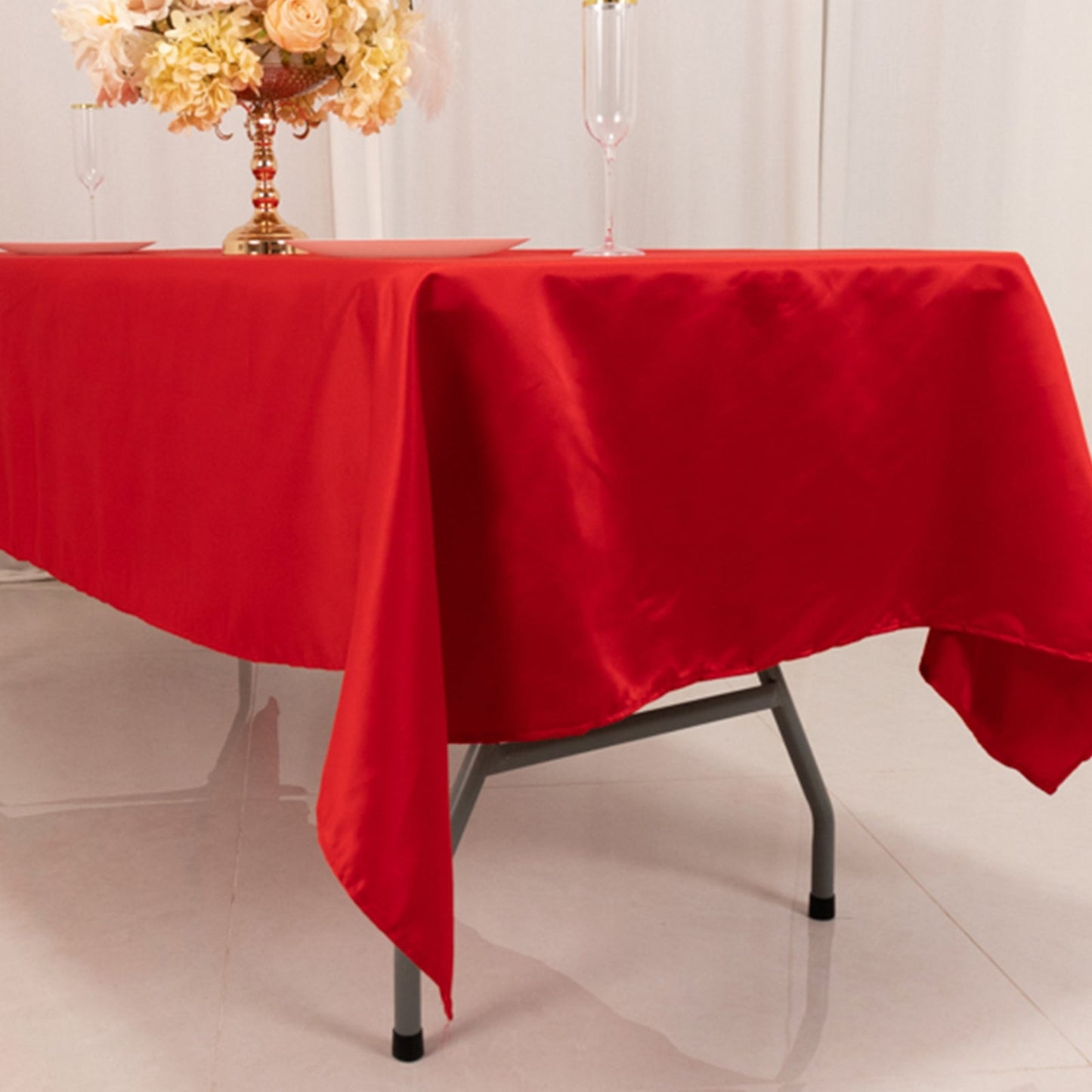 Lamour Satin 60"x102" Rectangle Tablecloth Red - Durable & Silky Soft Feel Table Cover