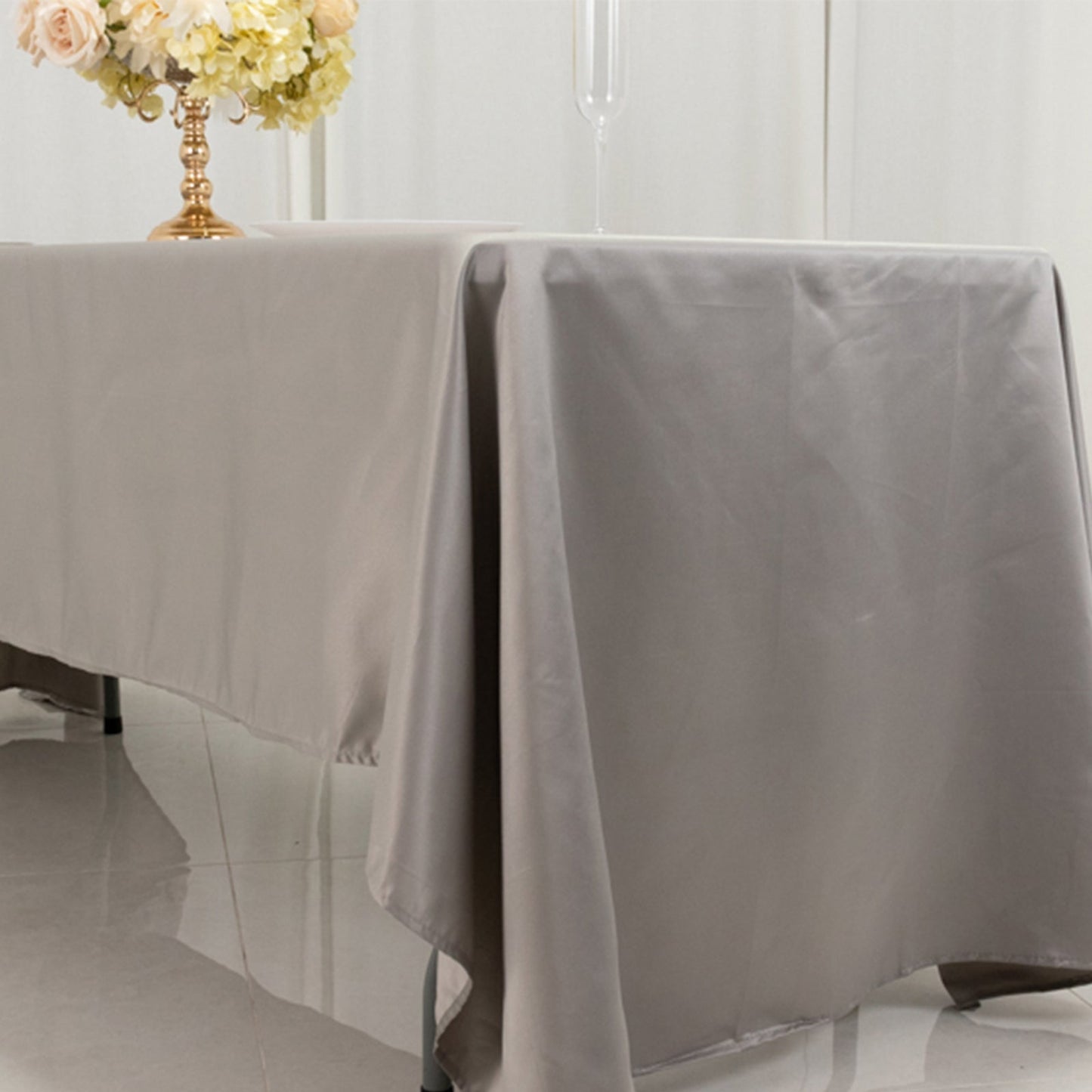 Lamour Satin 60"x126" Rectangle Tablecloth Silver - Soft & Silk-Like Table Cover