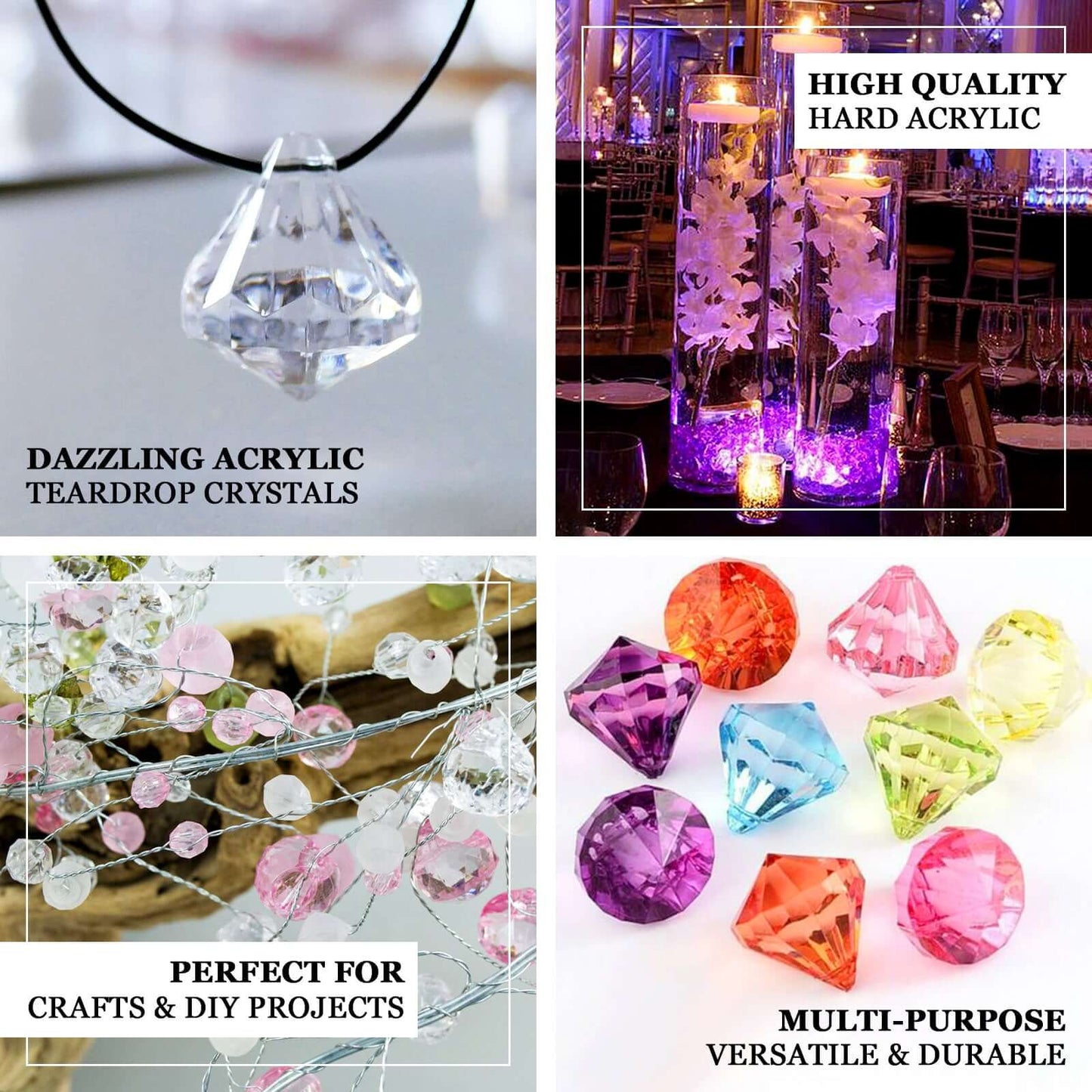 240 PCS Acrylic Teardrop Crystals Black - Lightweight Chandelier Raindrop Crystals for Crafting Hanging Decorations & Classy Displays 20MM