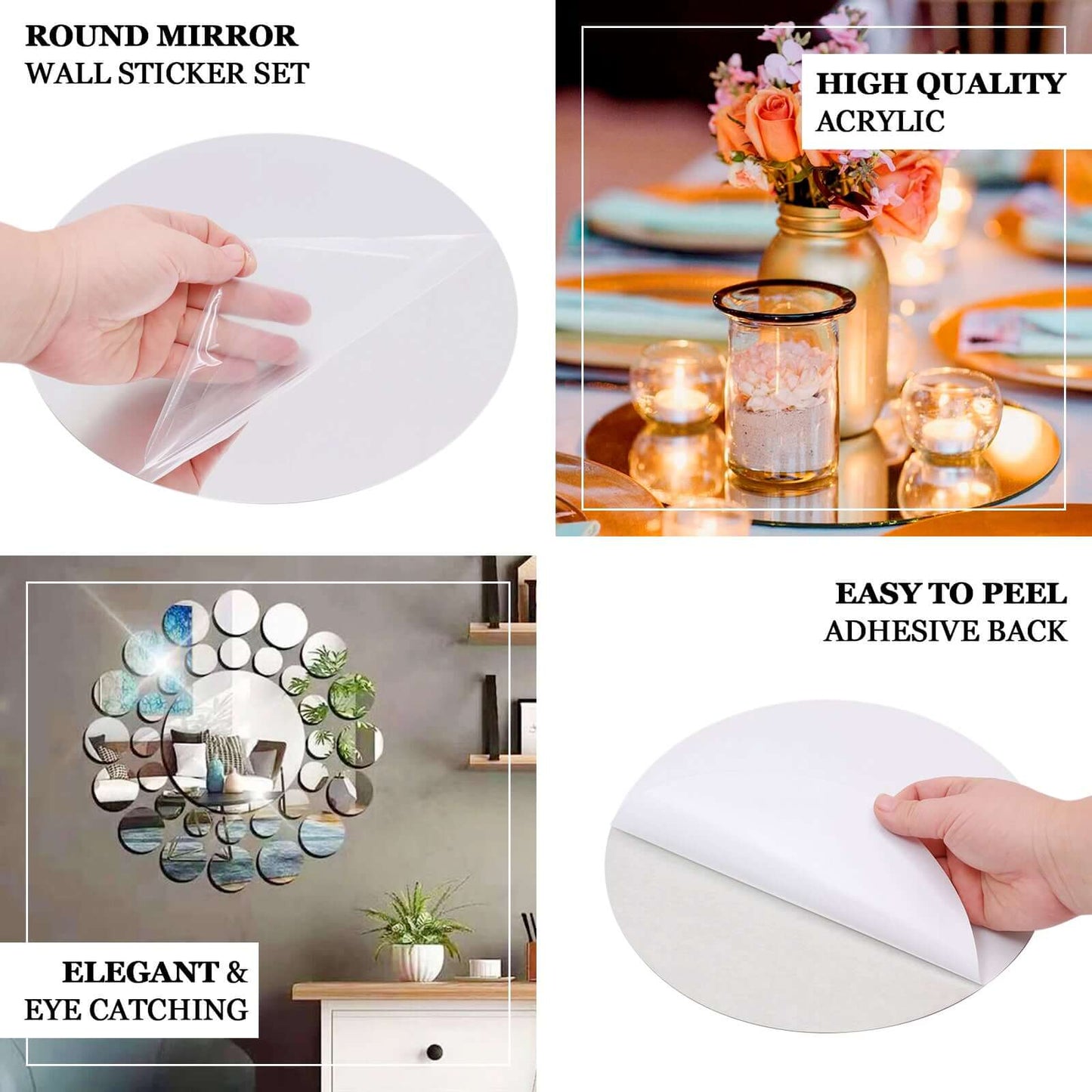12 Pack Round Acrylic Mirror Wall Stickers, 8" Removable Wall Decals For Home Decor