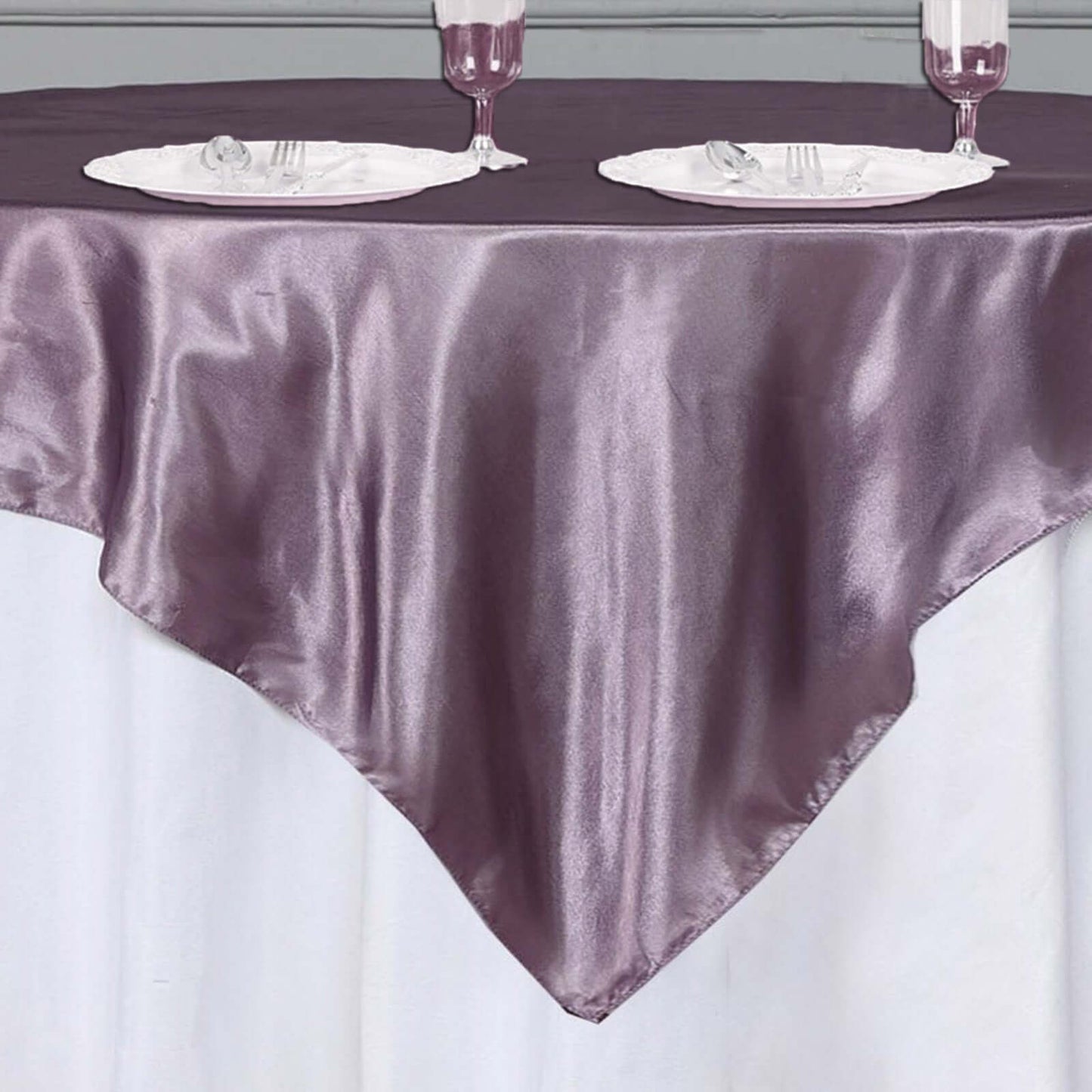 Satin 72"x72" Table Overlay Square Tablecloth Violet Amethyst - Smooth Finish Table Cover