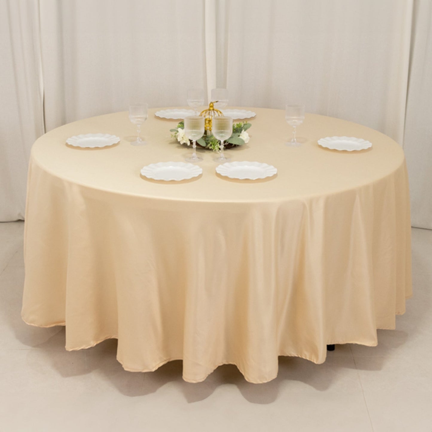 Lamour Satin 108" Round Tablecloth Beige - Durable & Silk-Like Table Cover