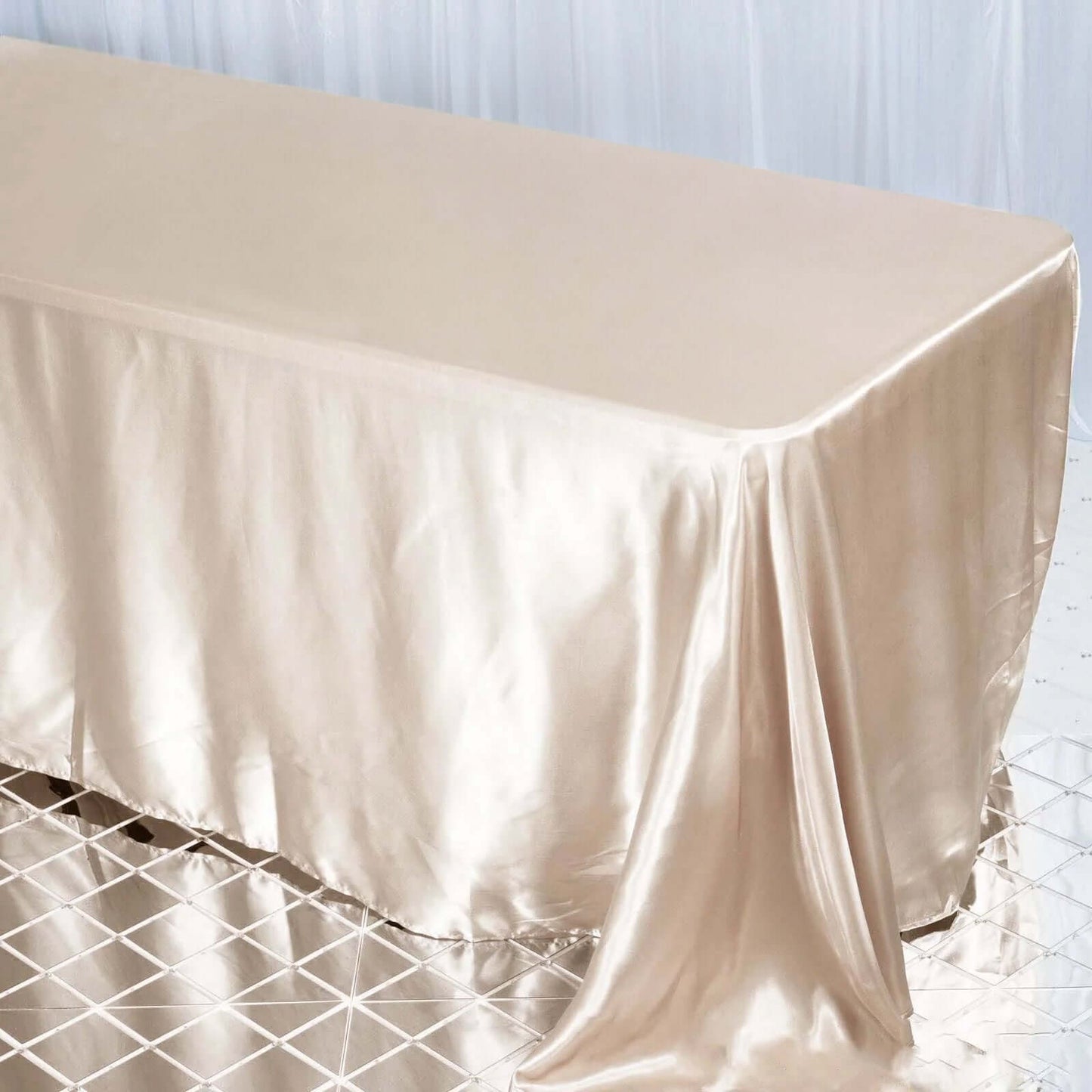 Satin Rectangular 90"x132" Tablecloth Beige - Seamless Table Cover
