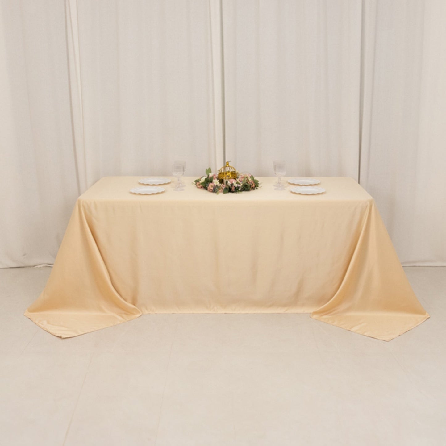 Lamour Satin 90"x132" Rectangle Tablecloth Beige - Soft & Silk-Like Seamless Table Cover