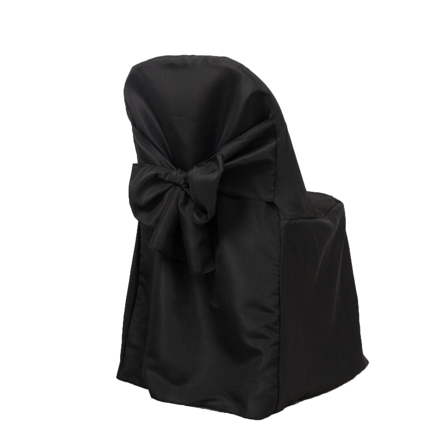 10-Pack Polyester Slip-On Folding Chair Covers with Attached Sashes â€“ Black Durable Reusable Covers for Wedding & Event Decor