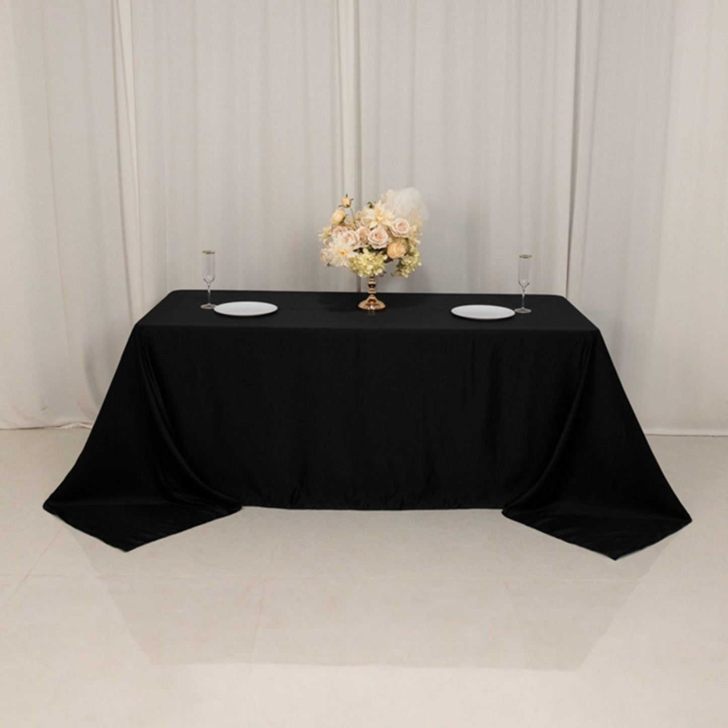 Lamour Satin 90"x132" Rectangle Tablecloth Black - Soft & Silk-Like Seamless Table Cover for Weddings & Parties