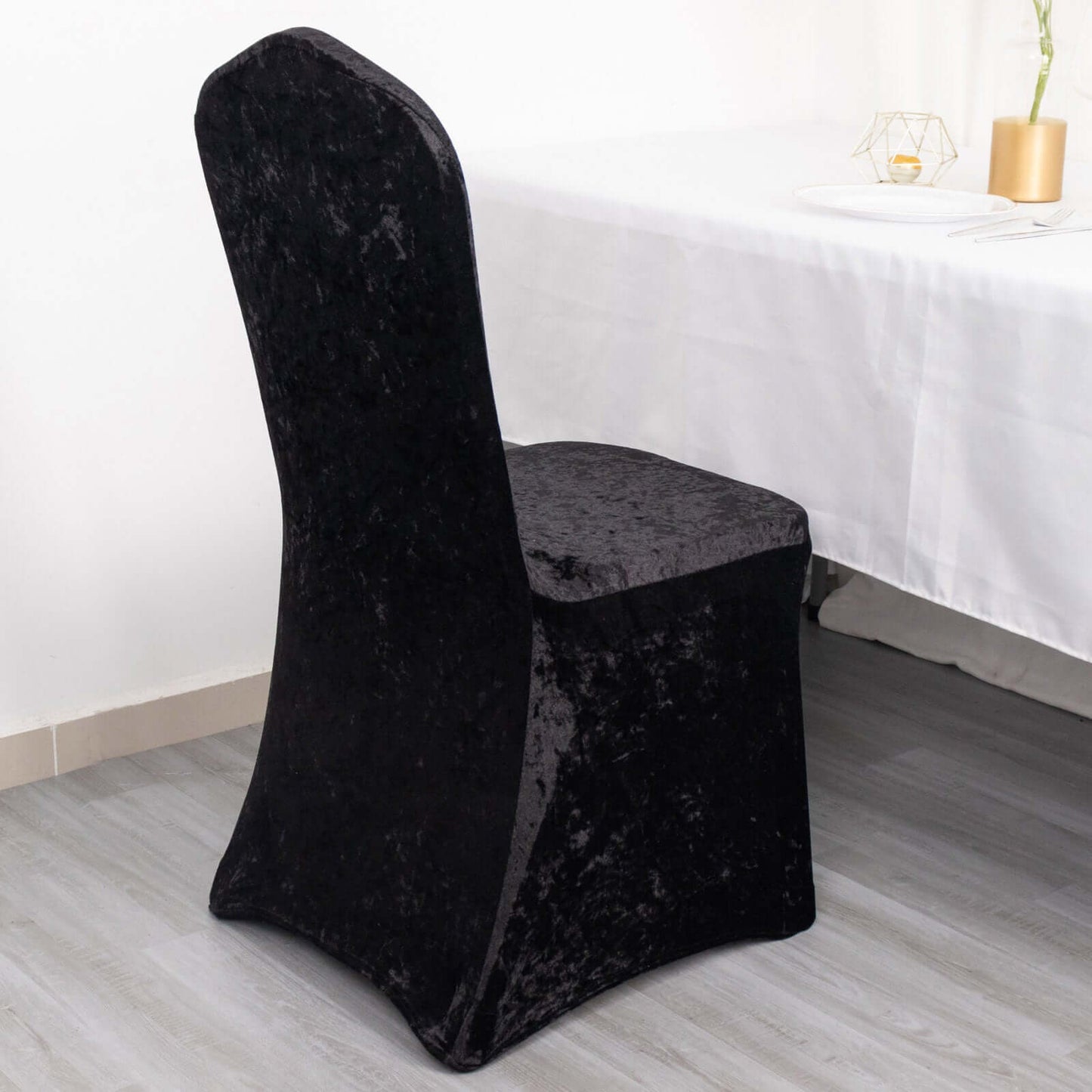 Crushed Velvet Spandex Banquet Chair Cover Fitted Slipcover Black - Stretch 190GSM Slipcover with Foot Pockets