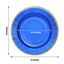 25-Pack Paper 8" Round Dessert Plates in Royal Blue Sunray Design with Gold Rim - Disposable Heavy Duty 350GSM Appetizer Salad Plates