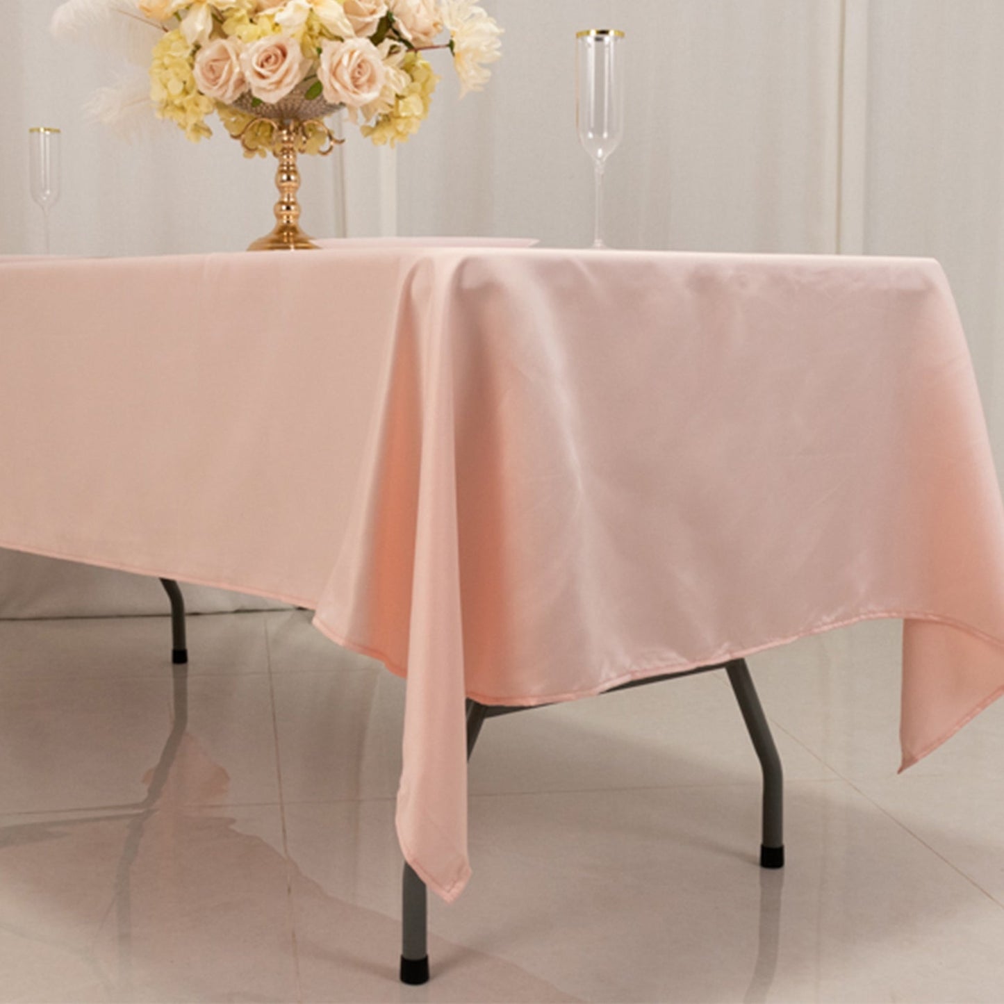 Lamour Satin 60"x102" Rectangle Tablecloth Blush - Durable & Silky Soft Feel Table Cover