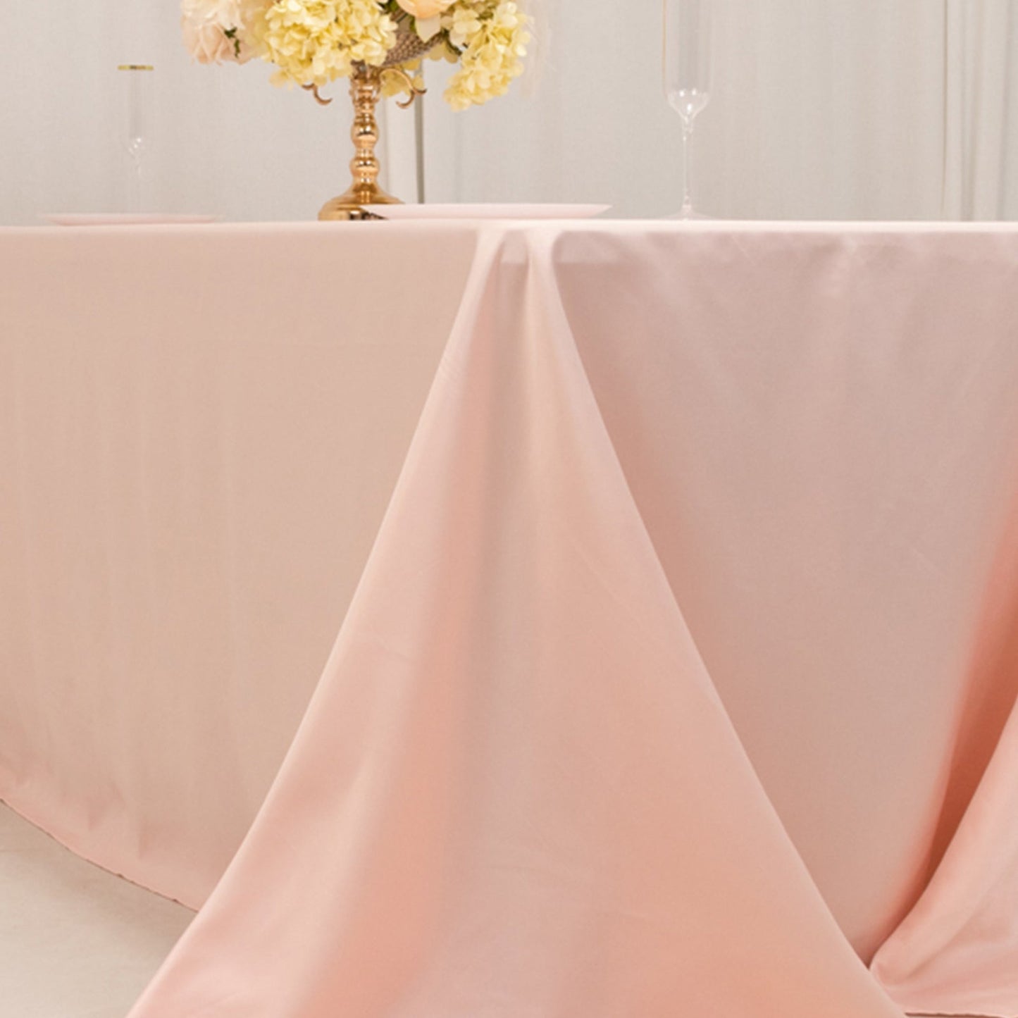 Lamour Satin 90"x132" Rectangle Tablecloth Blush - Soft & Silk-Like Seamless Table Cover