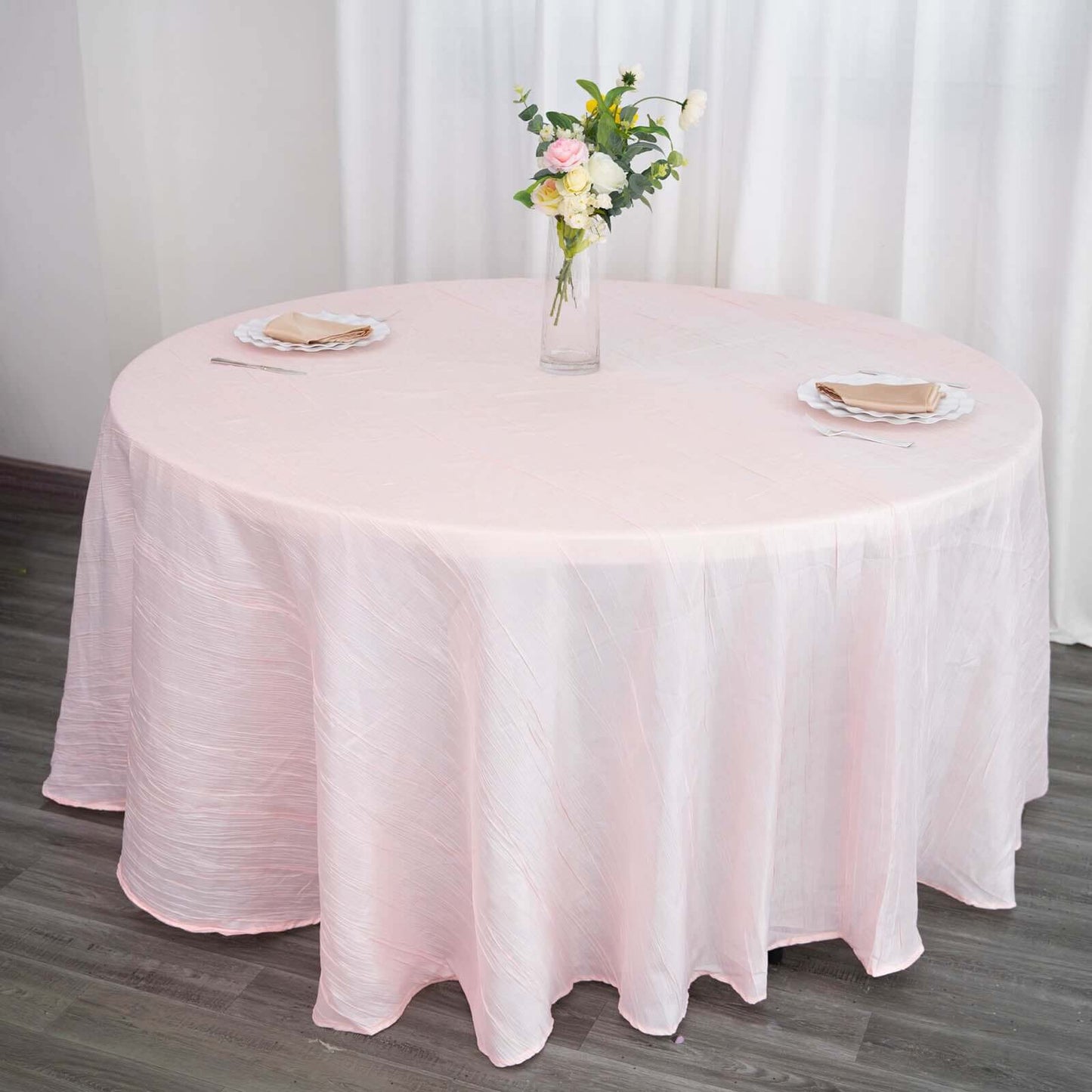 Taffeta 120" Round Tablecloth Blush - Seamless Accordion Crinkle Table Cover