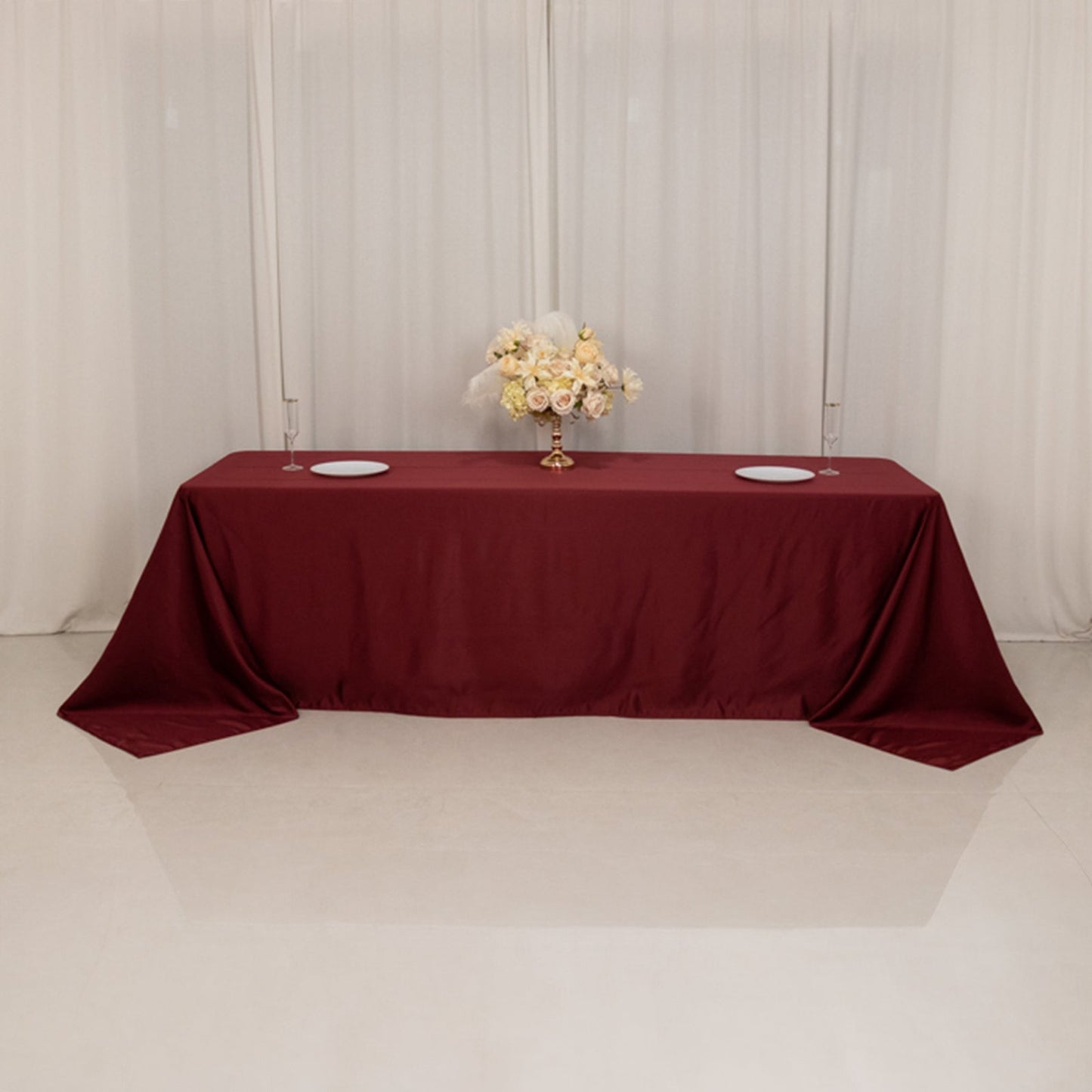 Lamour Satin 90"x156" Rectangle Tablecloth Burgundy - Luxurious, Soft Seamless Table Cover
