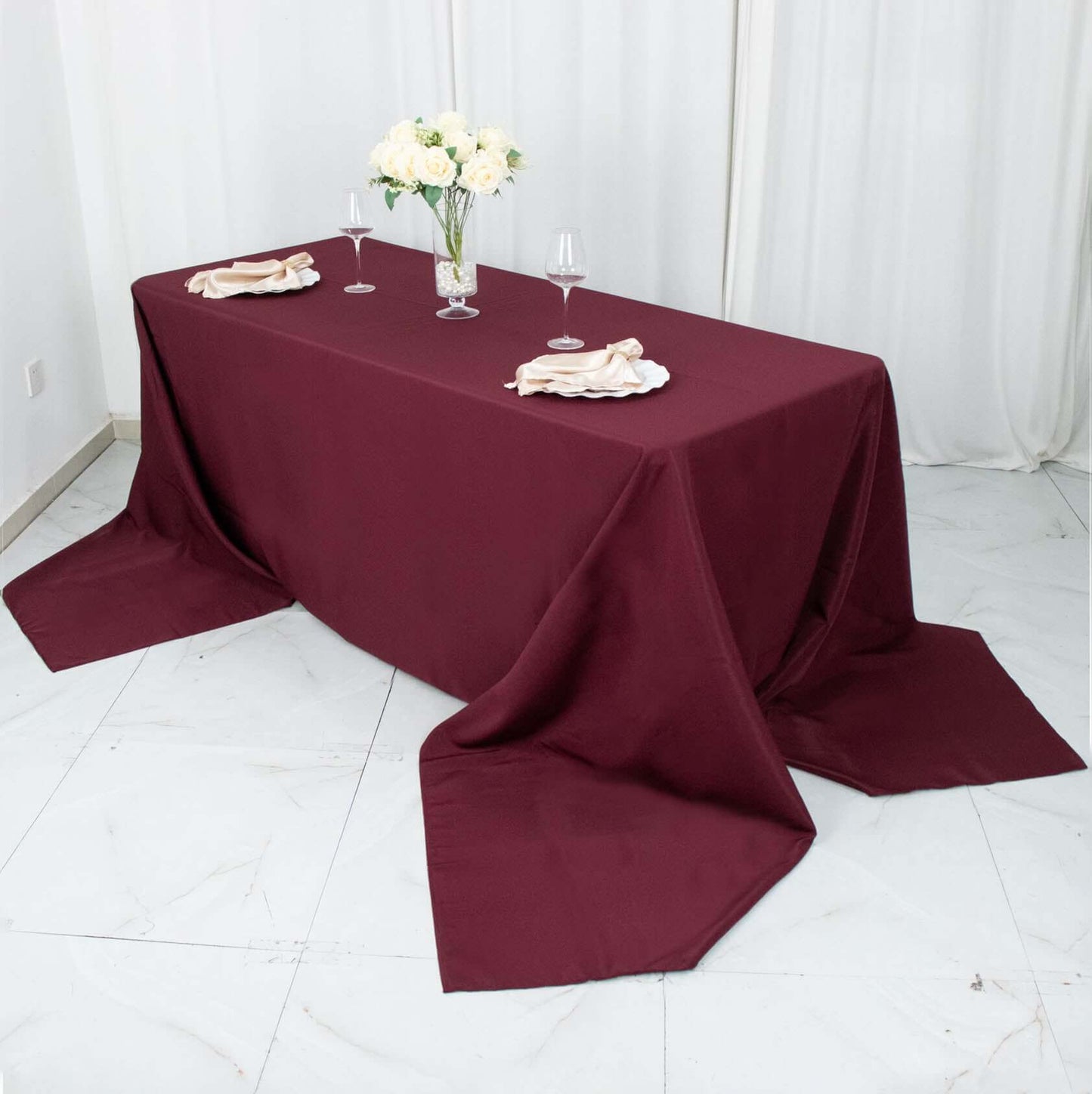 Premium Polyester 90"x156" Rectangle Tablecloth Burgundy - Seamless 220GSM Stain-Resistant Table Cover