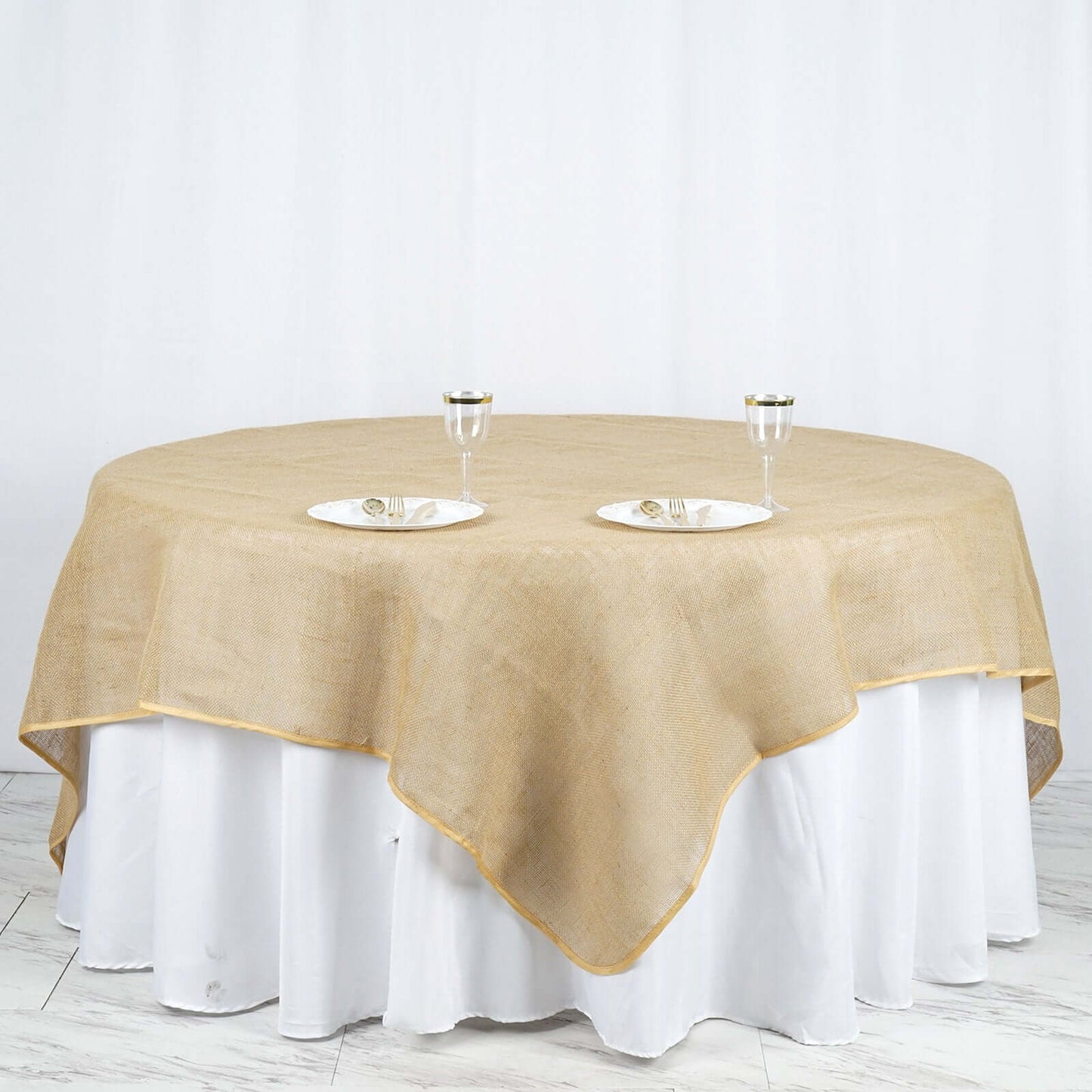 Burlap 90"x90" Table Overlay Square Tablecloth Natural - Rustic Design for Vintage Celebrations