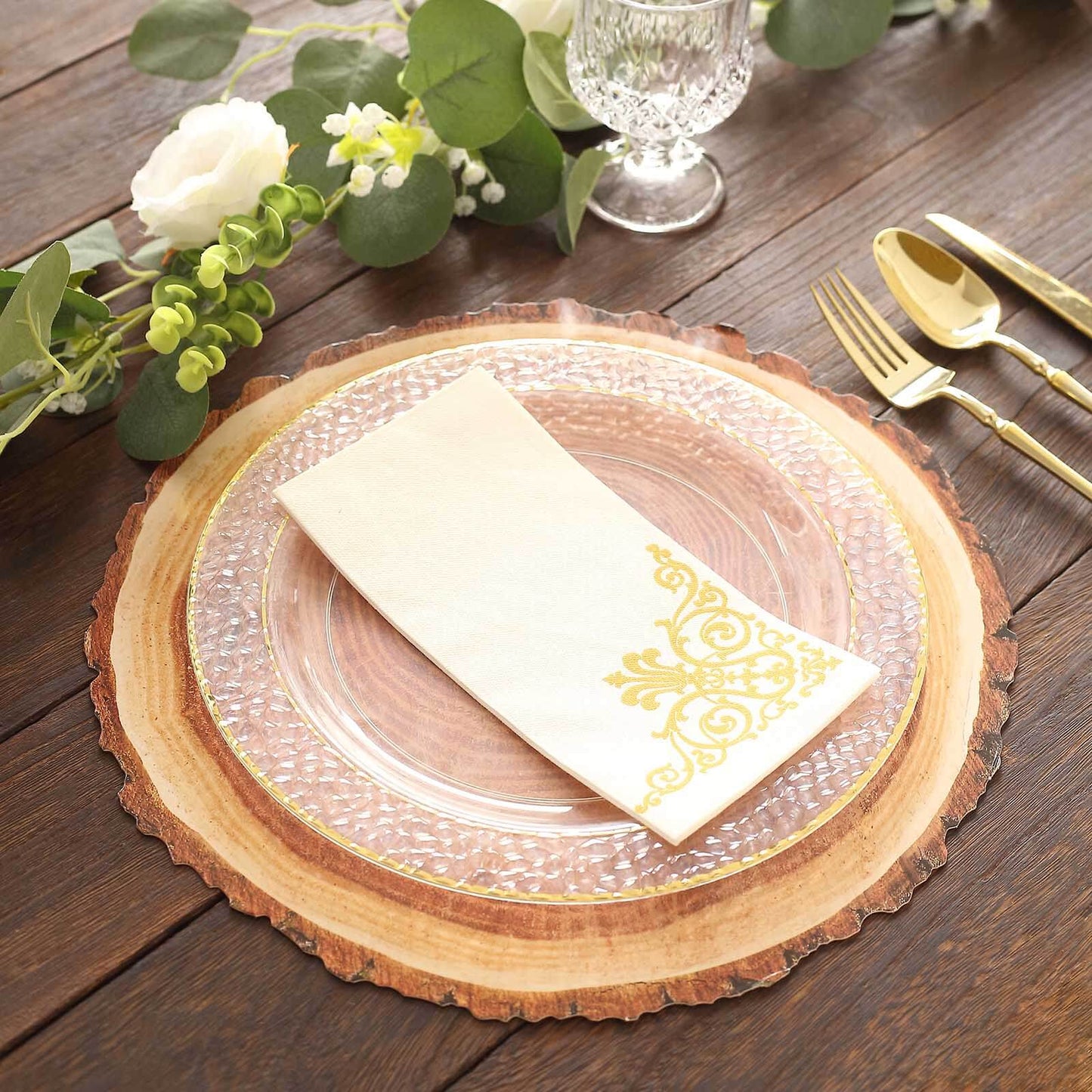 6-Pack Disposable Table Placemats in Natural Wood Slice Print - 700GSM Cardboard Placemats for Boho Farmhouse Decor 13"