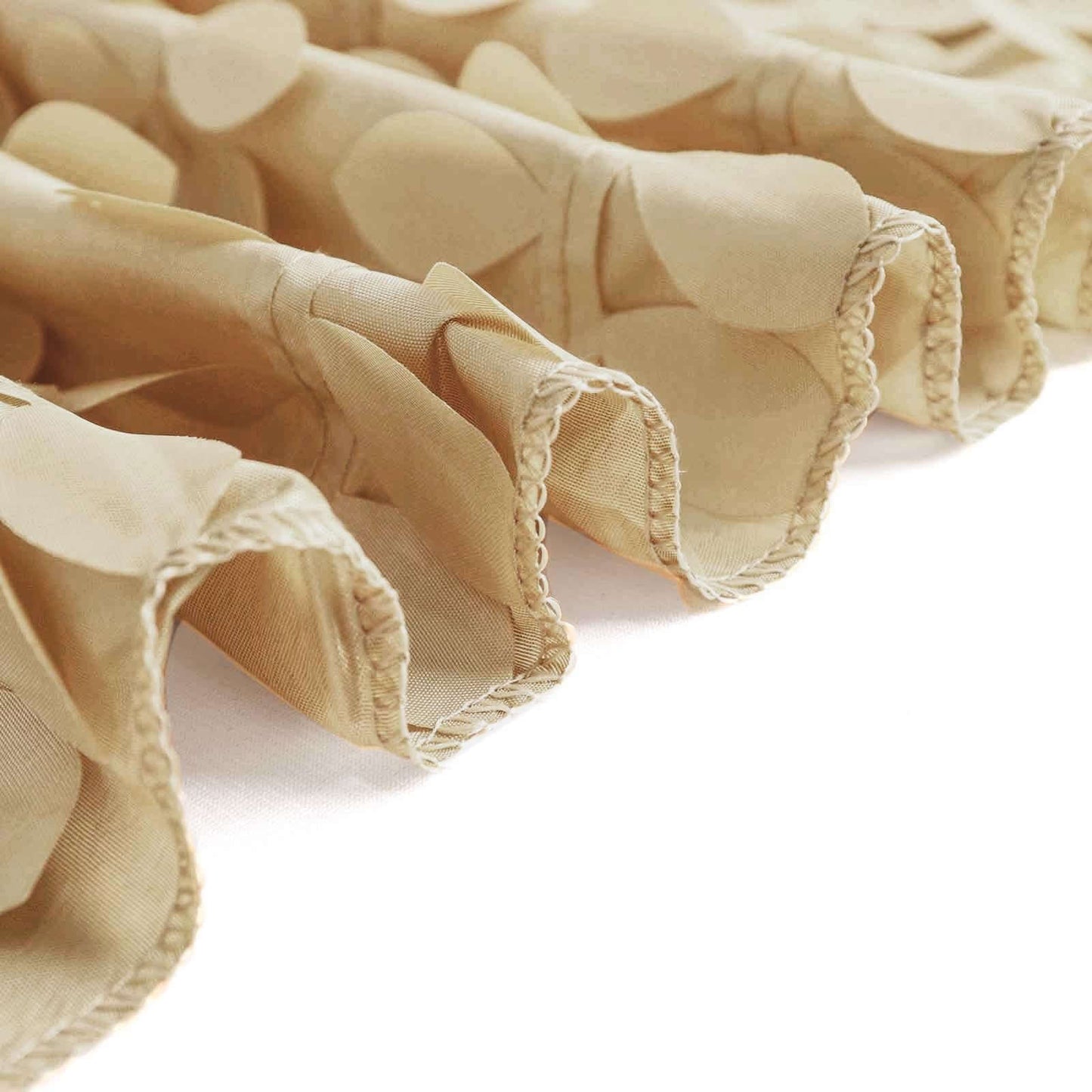 Taffeta 132" Round Tablecloth Champagne | 3D Leaf Petal Design Seamless Table Cover