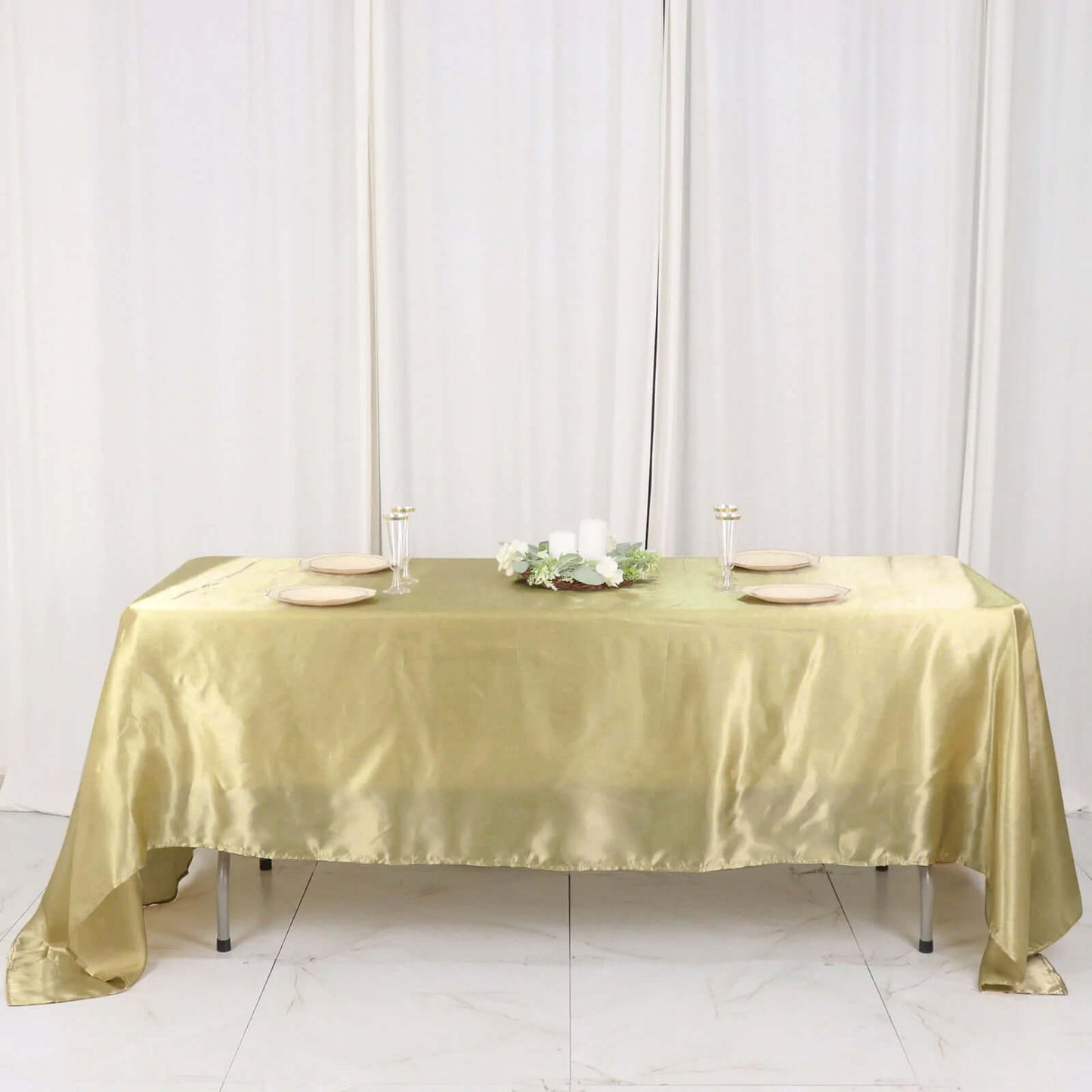 Satin Rectangular 60"x126" Tablecloth Champagne - Smooth and Lustrous Table Cover