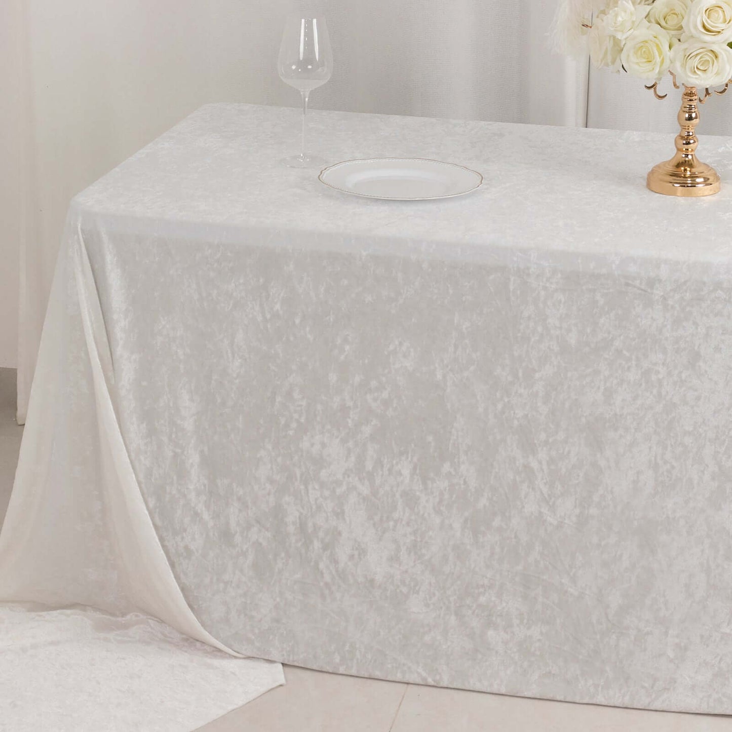 Premium Crushed Velvet 90"x156" Rectangle Tablecloth White - Reusable Soft & Sophisticated Seamless Table Cover