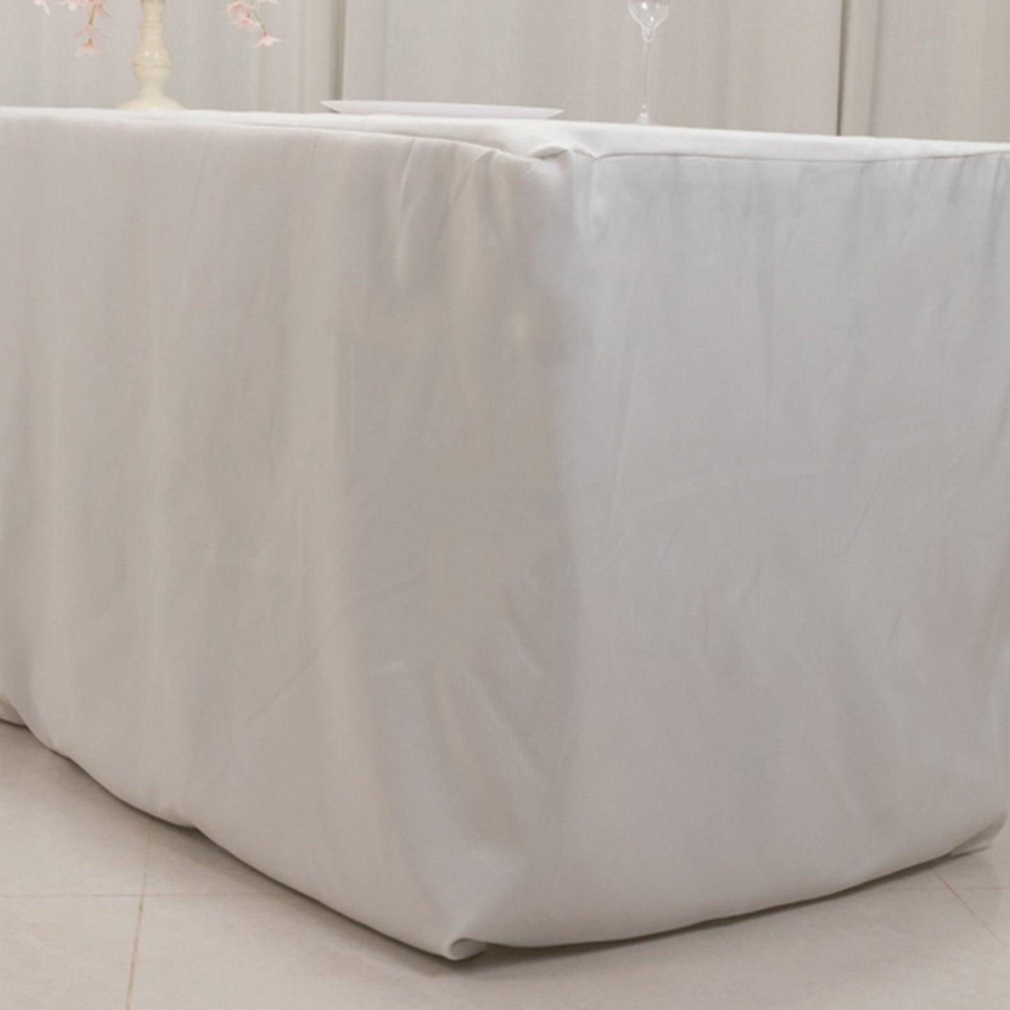 Premium Polyester 8ft Rectangle Tablecloth White Durable Fitted 220GSM Table Cover for Trade Shows & Events